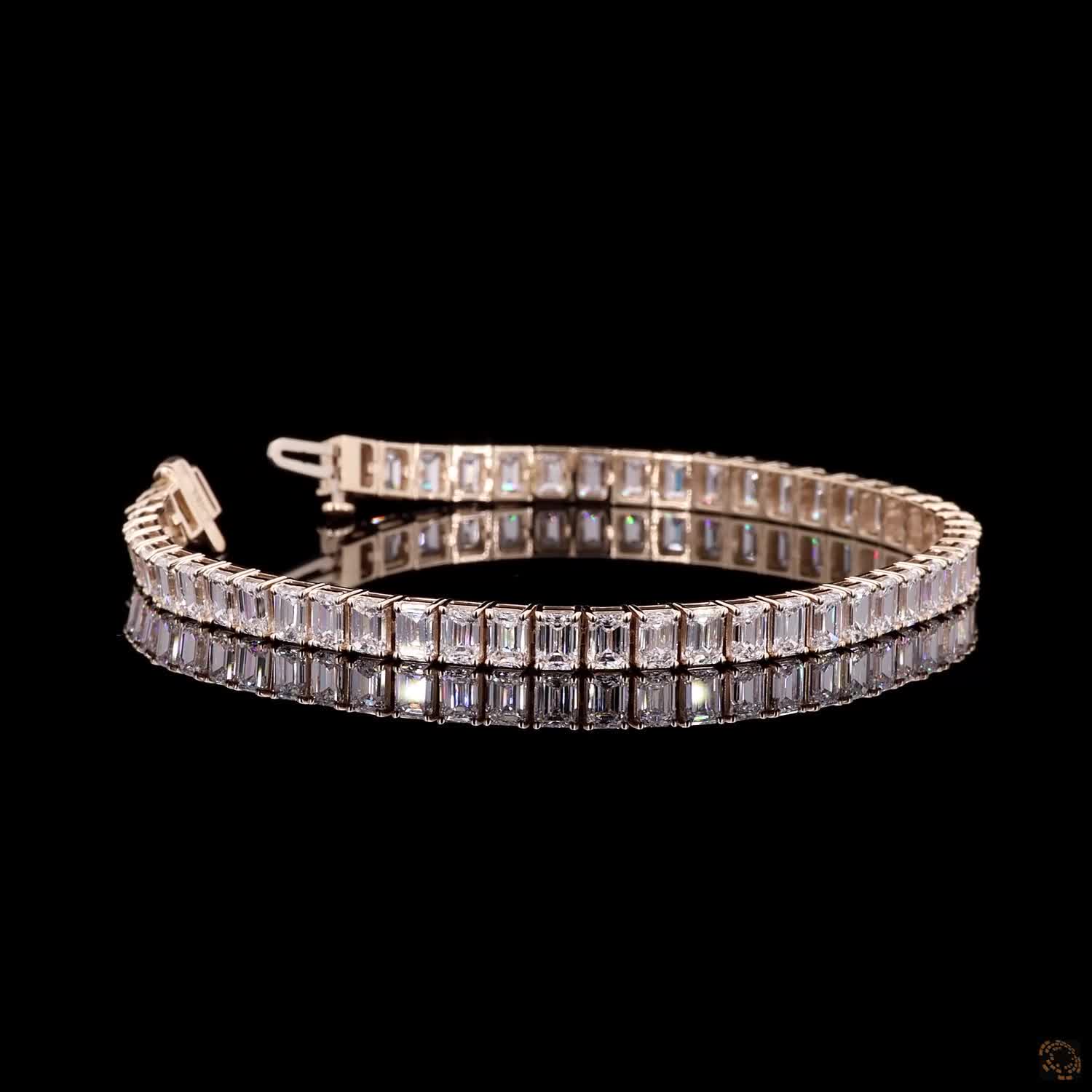12.95 Ct Yellow Gold Emerald Cut Diamond Tennis Bracelet, Solid Gold Step Cut  Eternity Bracelet, Modern Bridal & Anniversary Jewelry