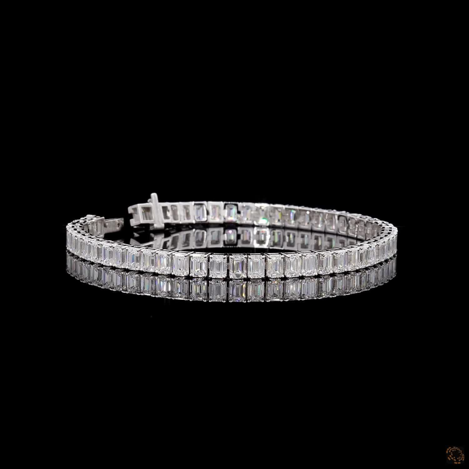 13.49 Ct 14K White Gold Emerald Cut  Bezel Fency  Bracelet with Double Safety Latch