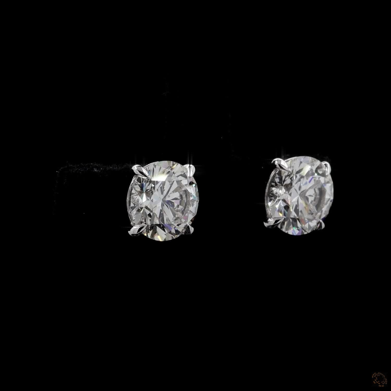4.07 Ct Round Diamond Solitaire Stud Earrings, High-Polish 14K White Gold Double-Claw Studs for Women