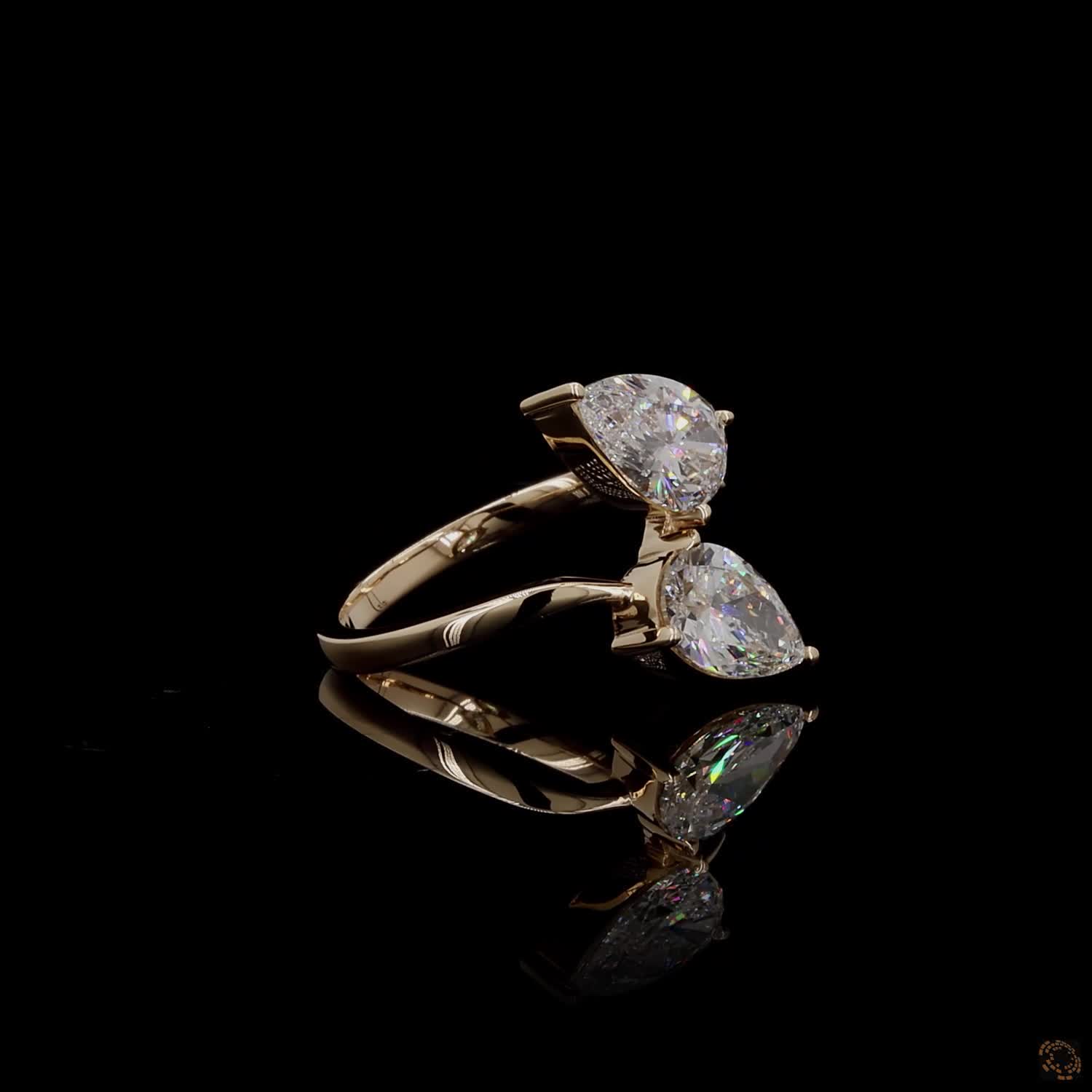 2.11 Ct Dual Pear Cut Diamond Bypass Toi et Moi Ring | Modern Yellow Gold Two-Stone Diamond Band