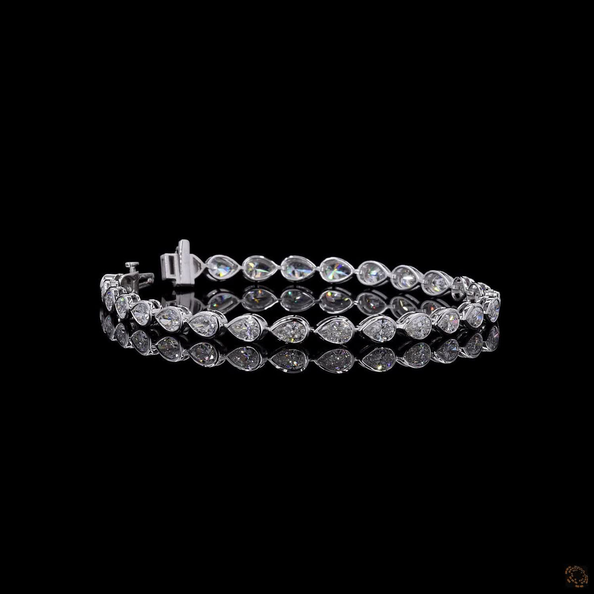 6.49 Ct Bezel-Set Pear Cut Diamond Tennis Bracelet in White Gold