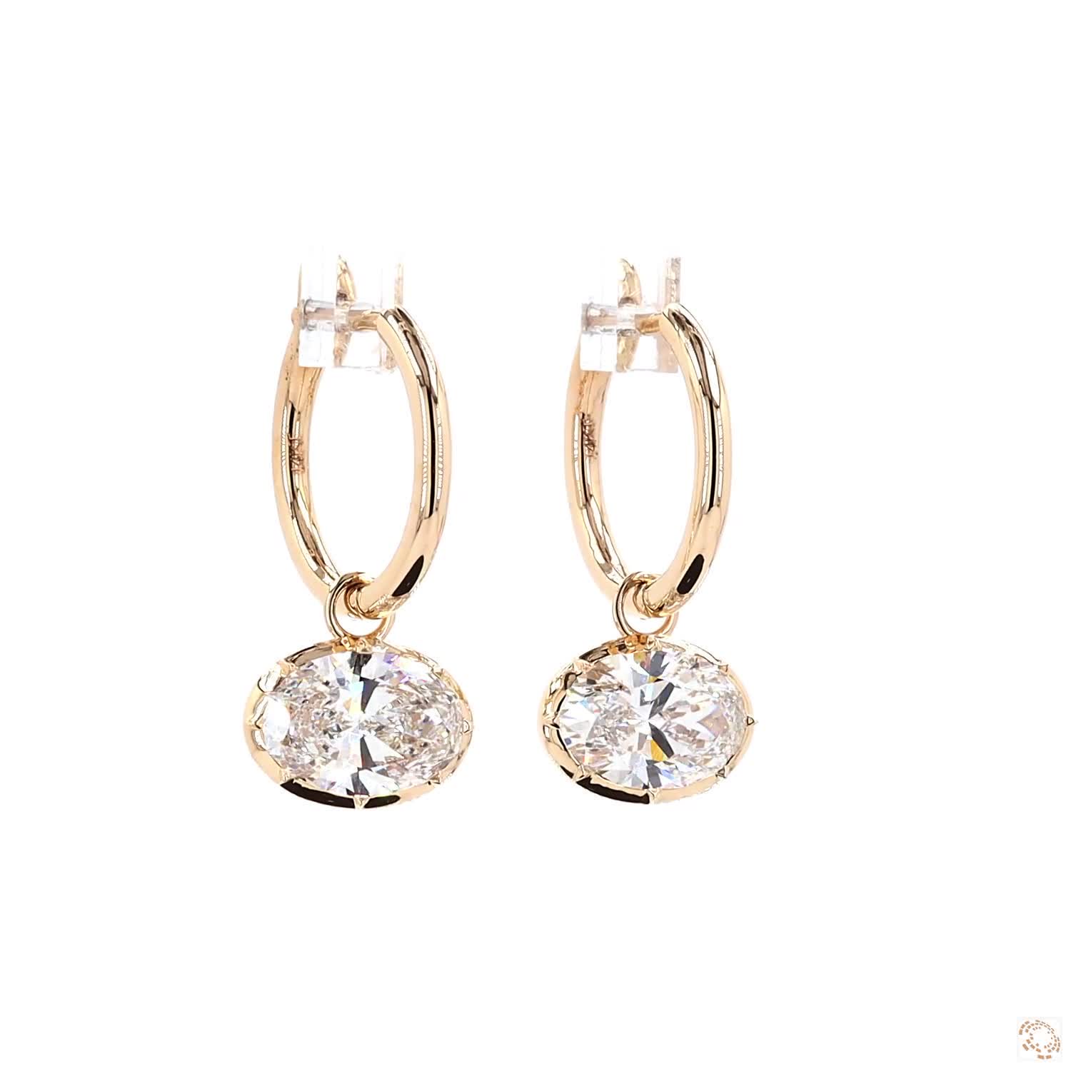 4.09 Ct Oval Cut Diamond Dangle Huggie Hoop Earrings, 14K Gold East-West Drop Earrings