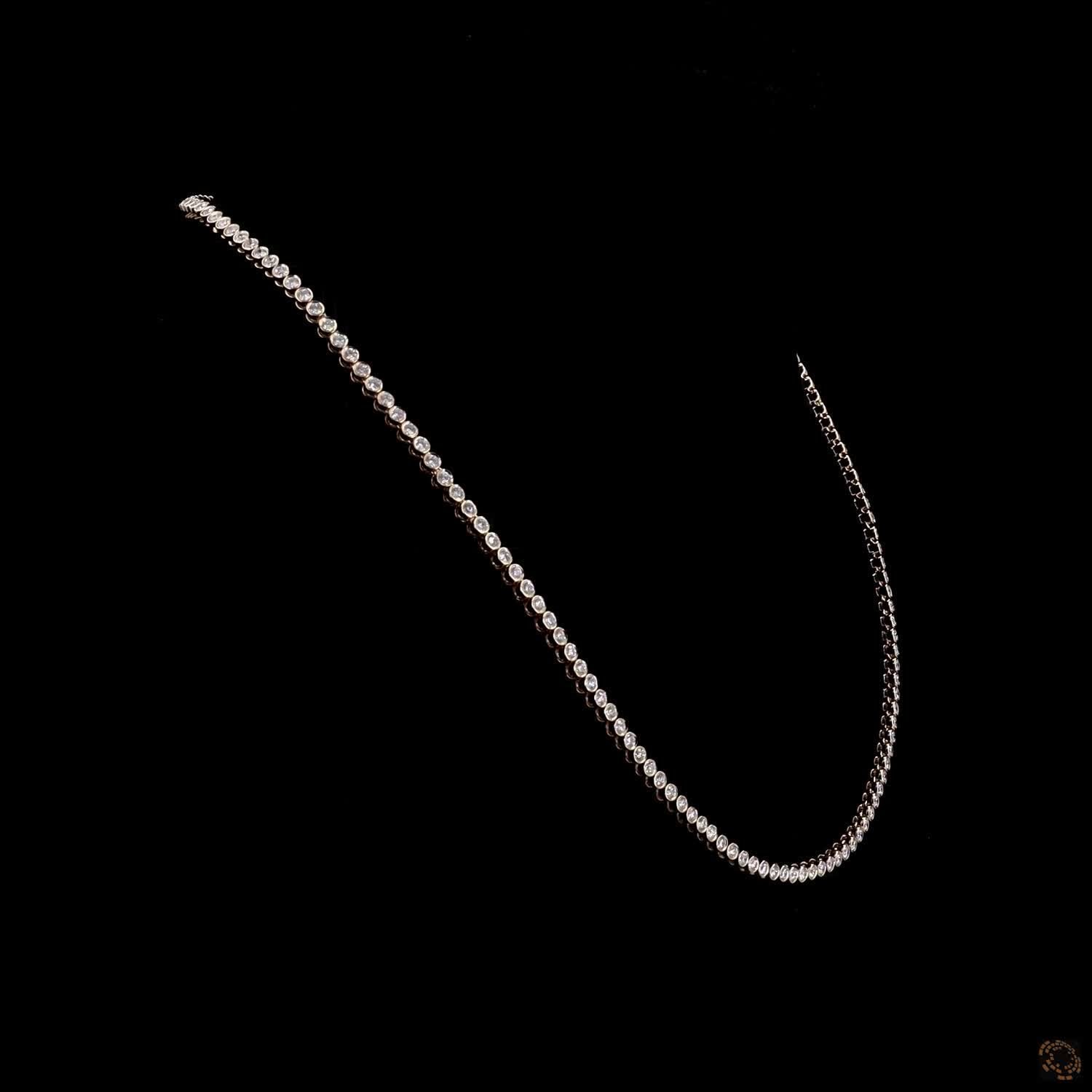 5.39 Ct Round Cut Bezel Set Graduated Diamond Tennis Necklace in 14K Gold