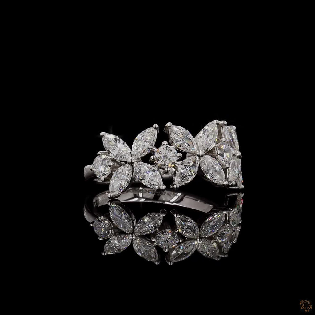 1.82 Cts Marquise And Round Diamond Flower Wedding Band