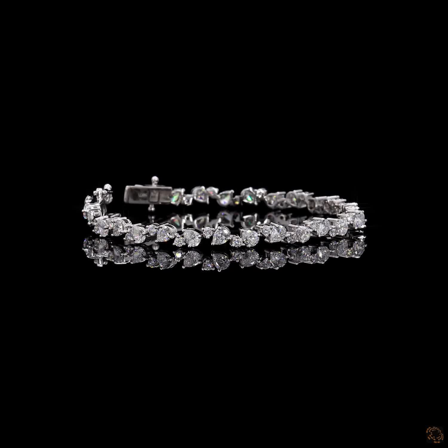 5.20 Ct White Gold Pear Cut  Cluster Fancy  Bracelet, Asymmetric Scattered Pear Line Bracelet, Modern Fine Jewelry Gift