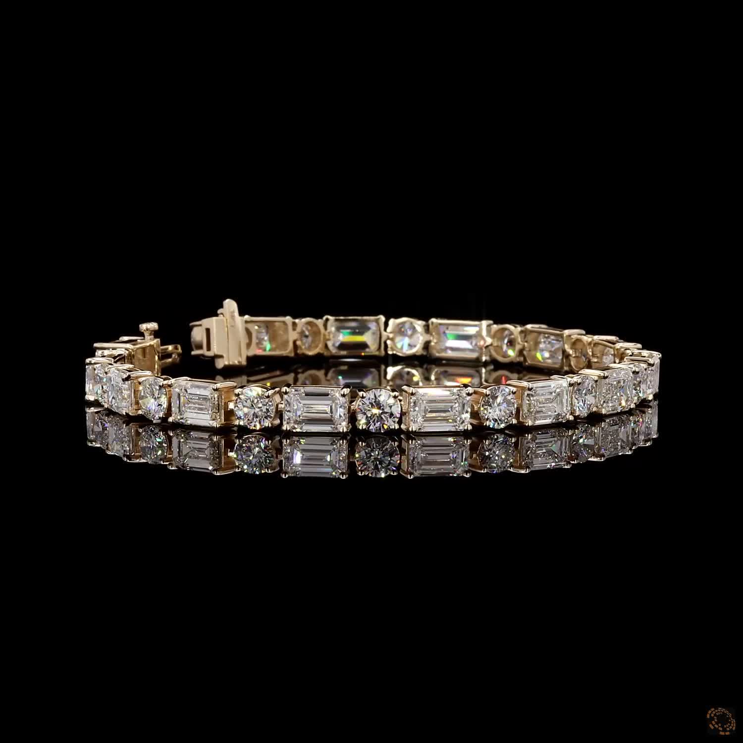 14.38 Ctw Luxury Round-Emerald cut Diamond Fancy Bracelet in Gold Setting