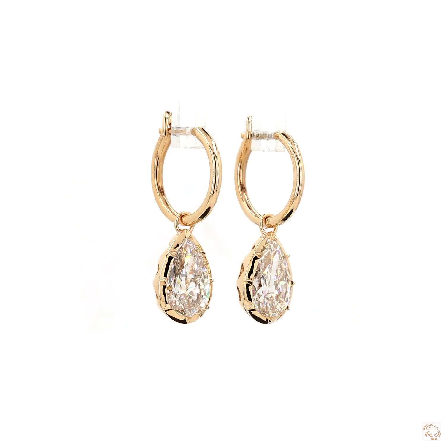 6.18 Ct Pear-Shaped Diamond Solitaire Yellow Gold Huggie Charm Earrings