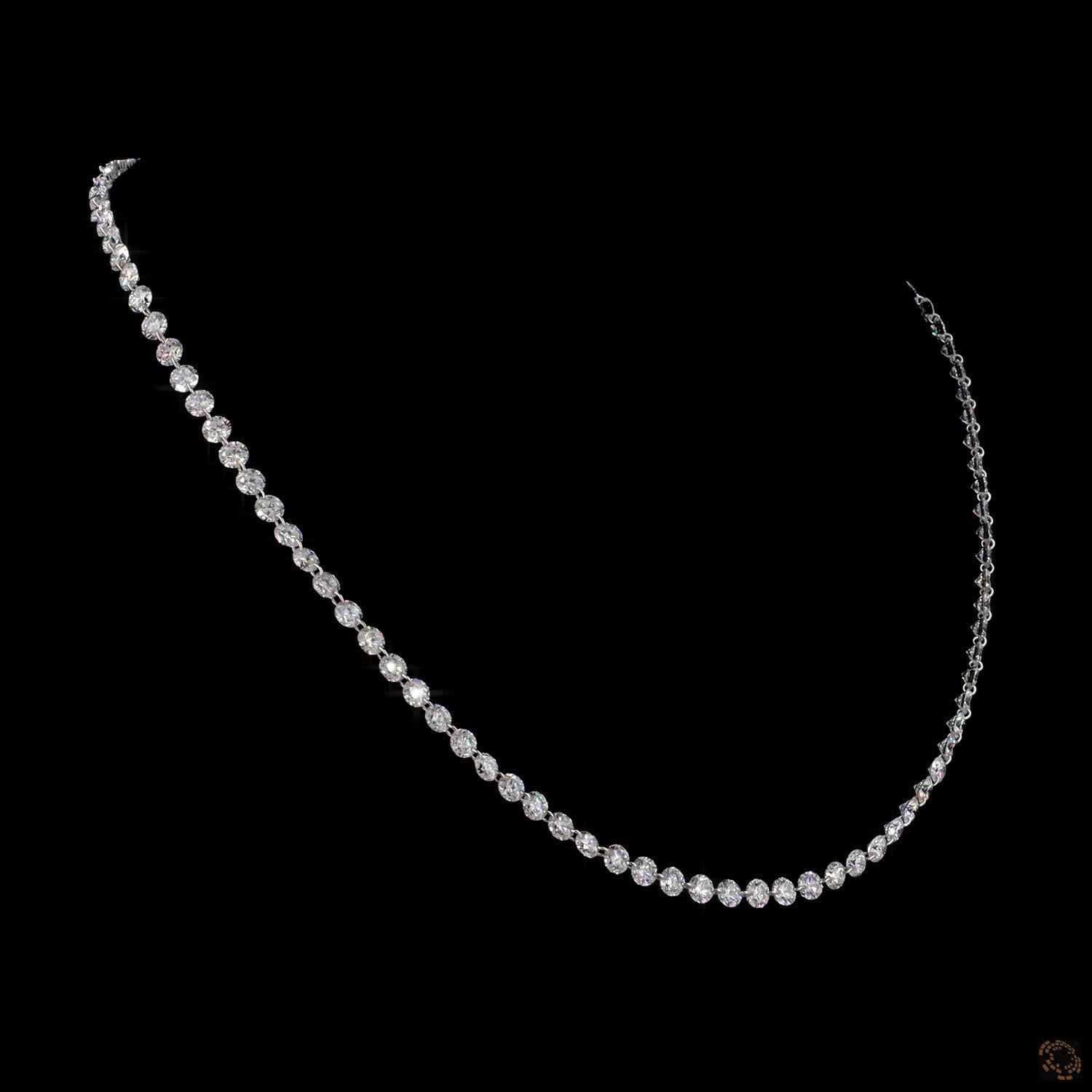 17.86 Ct White Gold Graduated Diamond Statement Tennis Necklace with Adjustable Chain