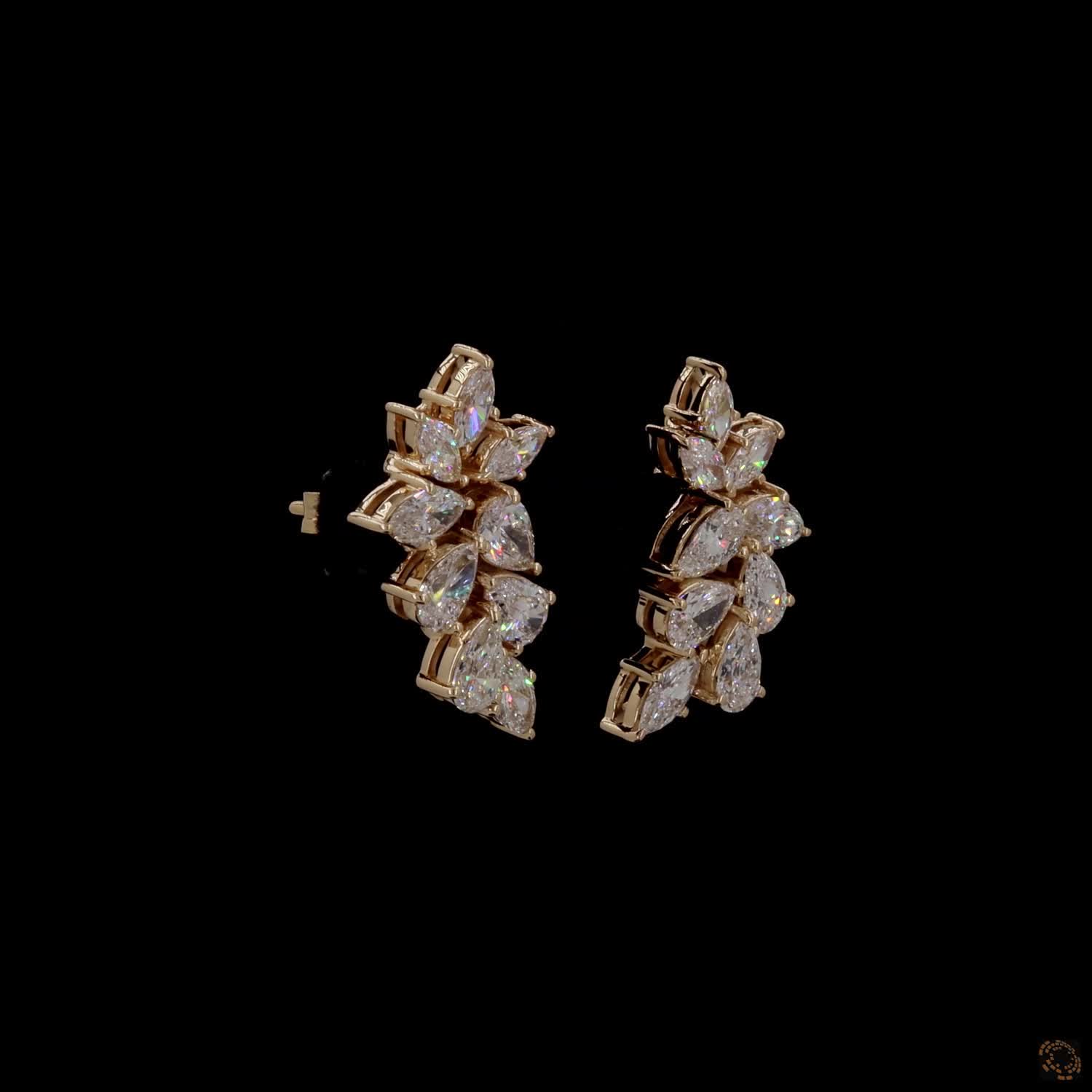 3.46 Ct High-clarity marquise and pear-cut diamonds arranged in alternating leaf patterns