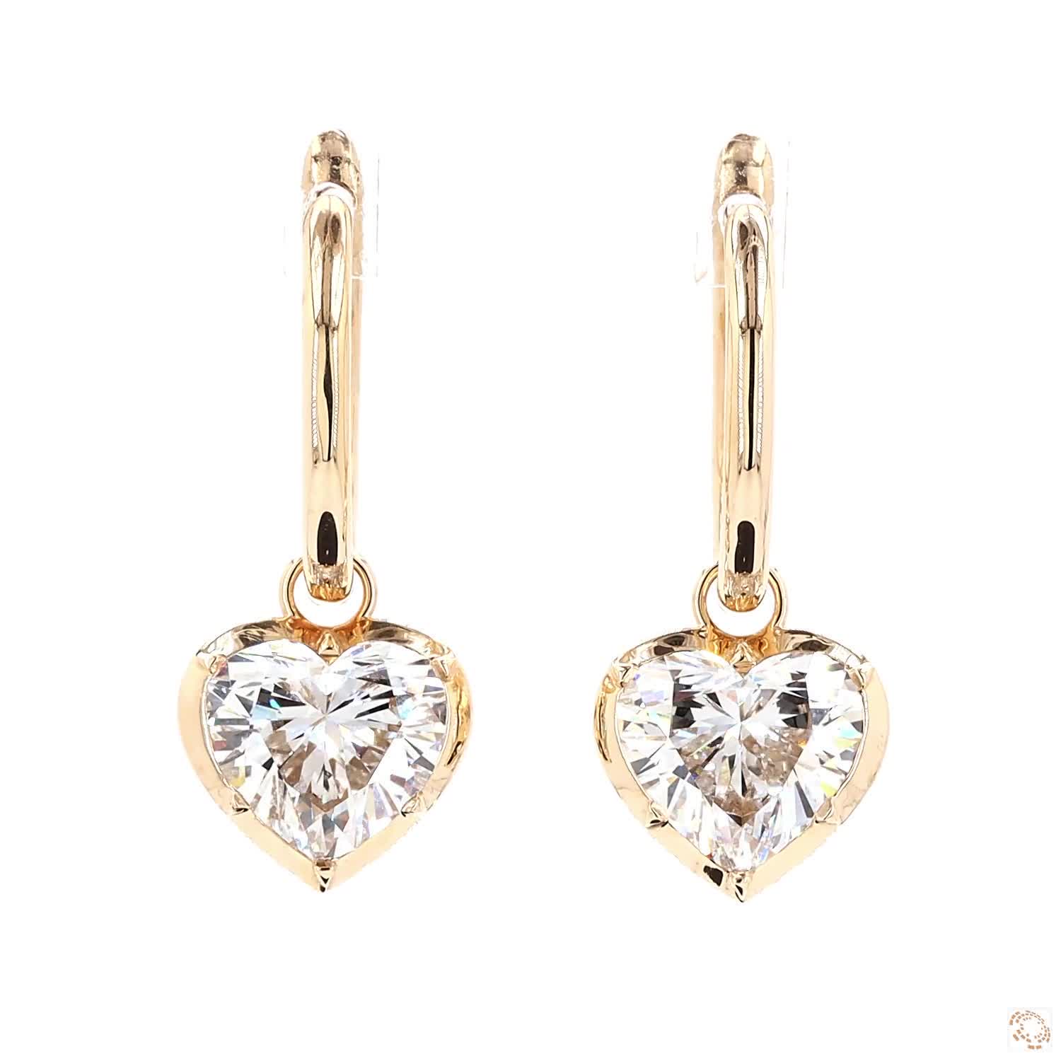 5.16 Ct Luxury Heart Cut Georgian Earring | 14K Yellow Gold Heart Hoop Earrings