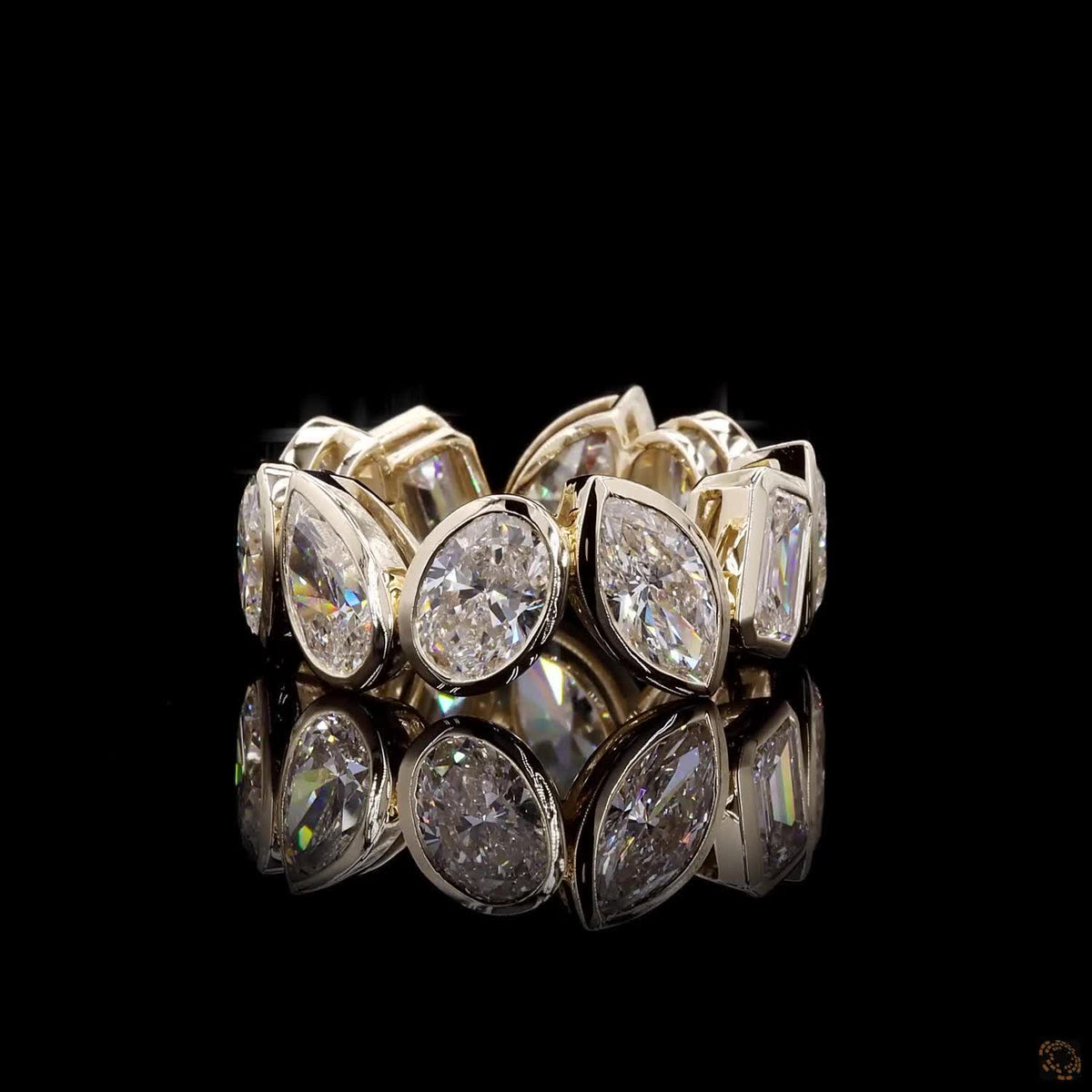 11.10 Ct Mixed Shape Bezel Set Lab Grown Diamond Eternity Band Ring in 14K Yellow Gold | Full Eternity Wedding Band | Anniversary Gift for Women