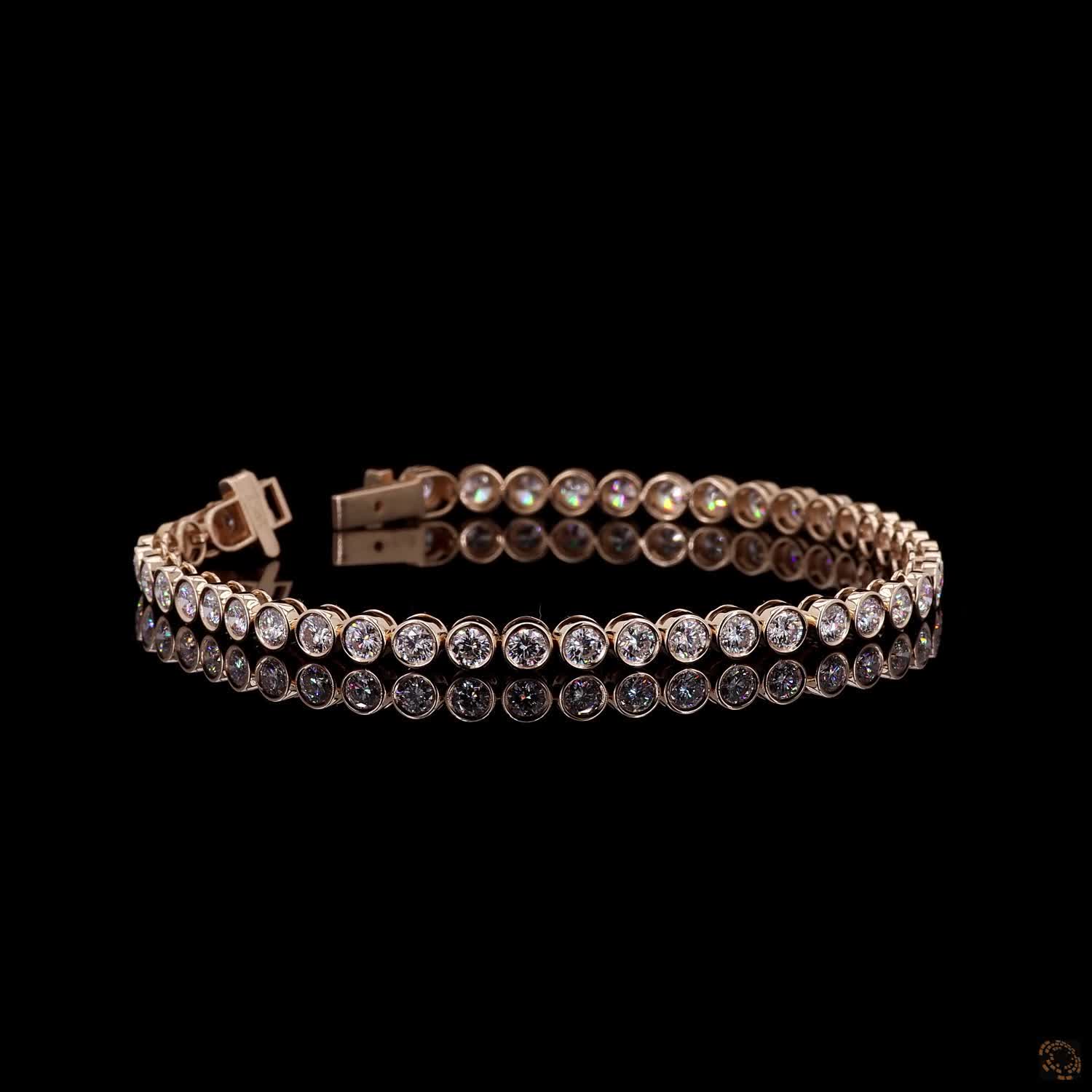 4.47 Ct Round Cut Bezel Set Moissanite Tennis Bracelet in 14K Yellow Gold | Full Bezel Diamond Alternative Line Bracelet