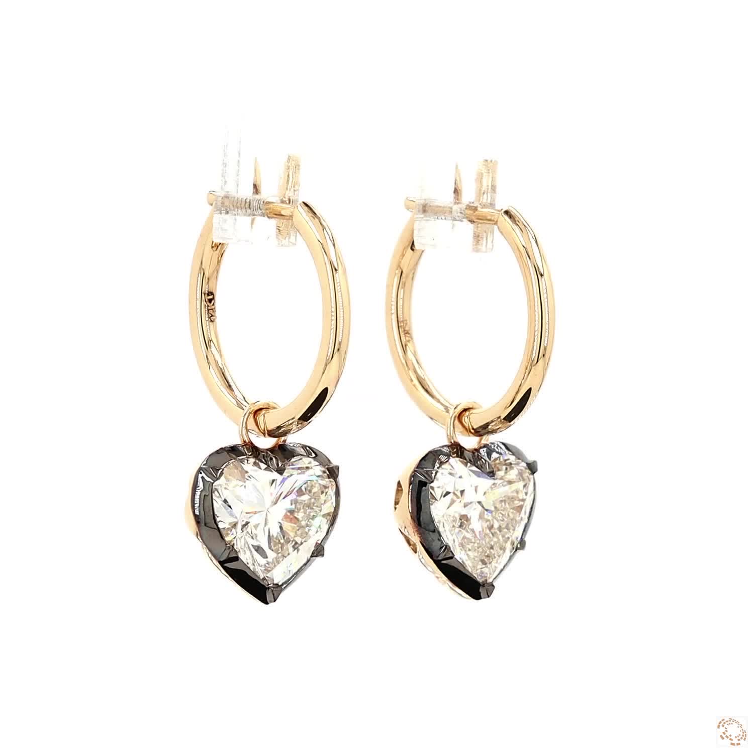5.16 Ct Blackened Gold Heart Diamond Drip Drop Earrings in 14K Gold
