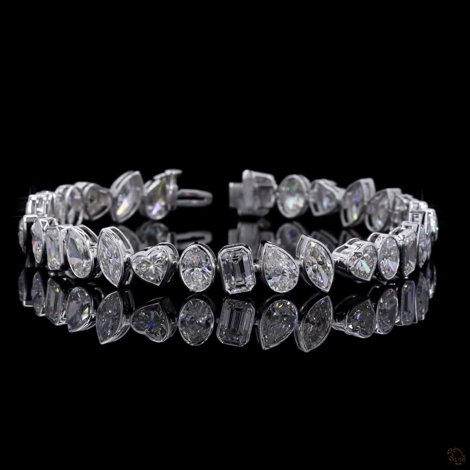 17.25 Ct Multi-Shape Bezel Set Fancy Bracelet in 14K White Gold | Fancy Cut Multi-Stone Line Bracelet