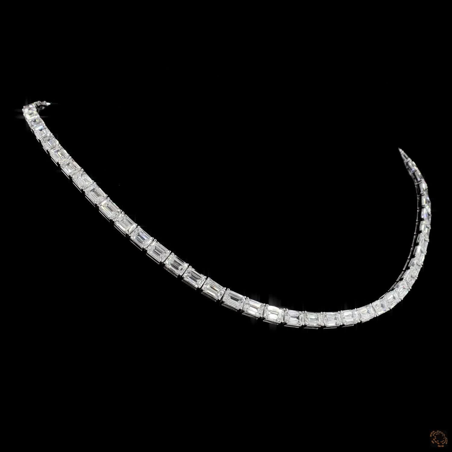 34.83 Ct Horizontal Emerald Cut Lab-Grown Diamond Eternity Tennis Necklace (Copy)