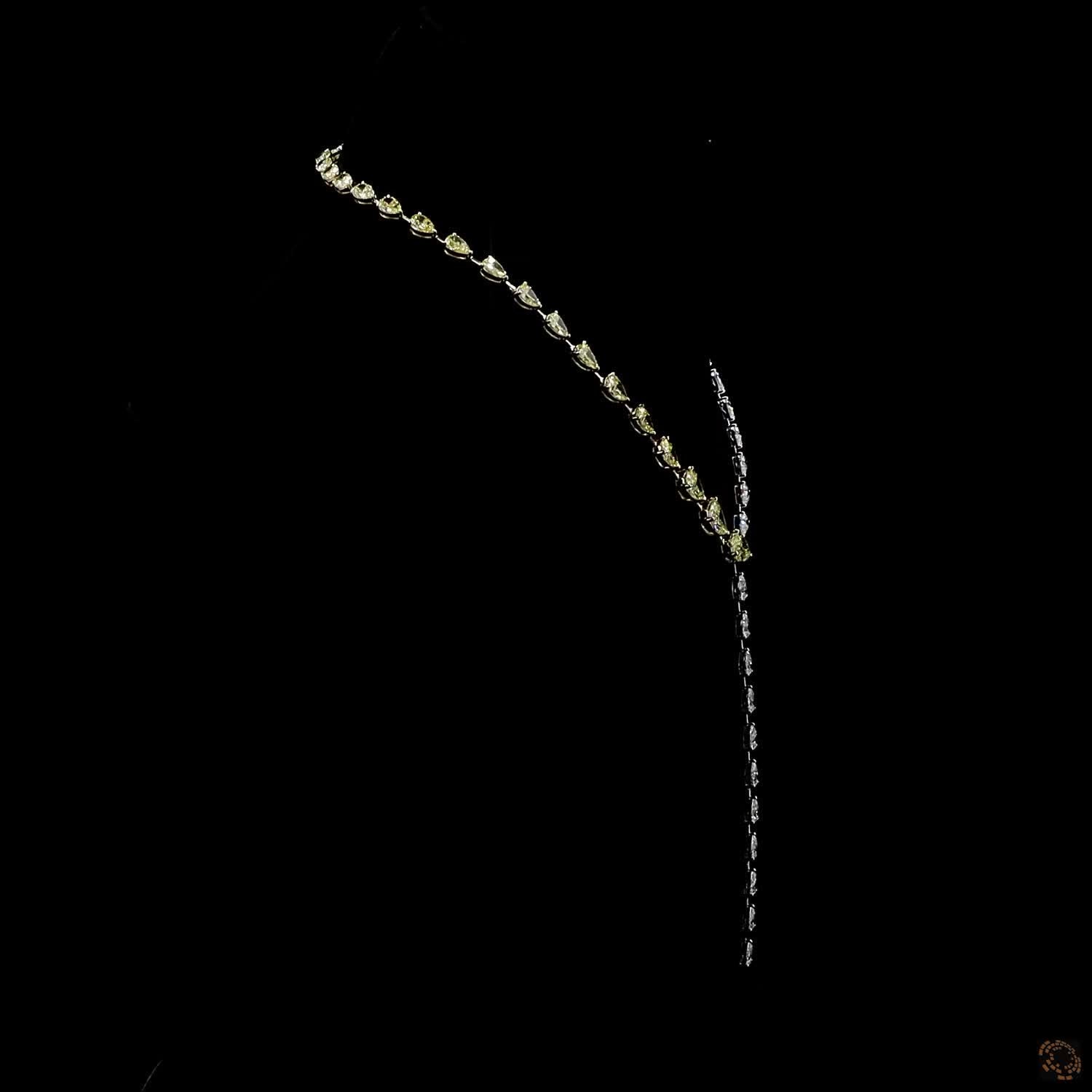 23.63 Ct Fancy Yellow & White Pear Cut Diamond Lariat Tennis Necklace