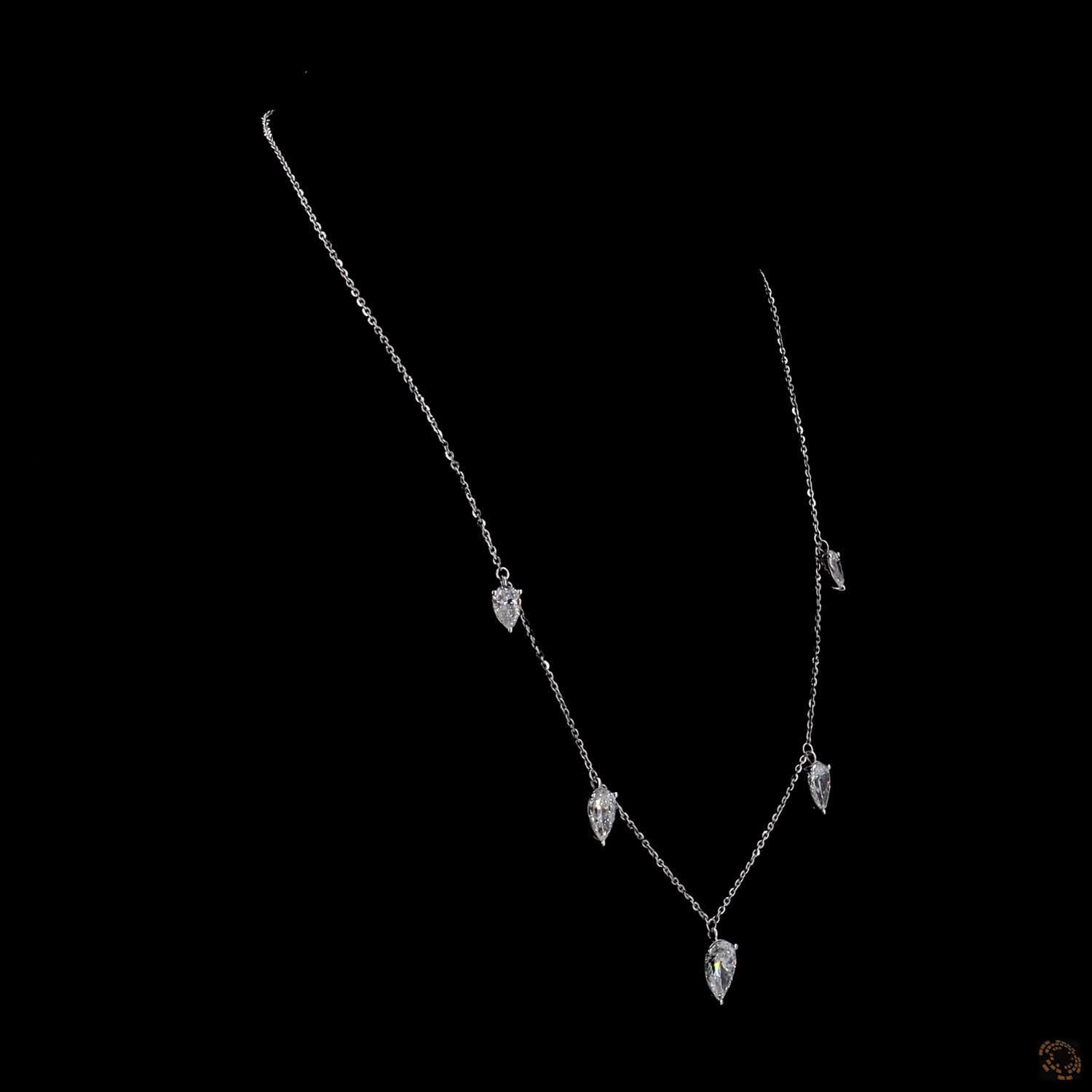 5.41 Ct Floating Pear Cut Diamond Charms Cable Chain Necklace in White Gold