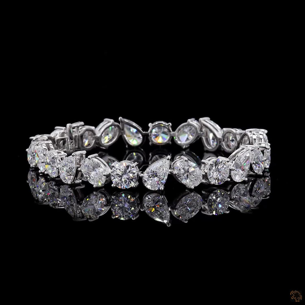 24.56Ct Lab Grown Multi Shape Diamond Bracelet 14k White Gold
