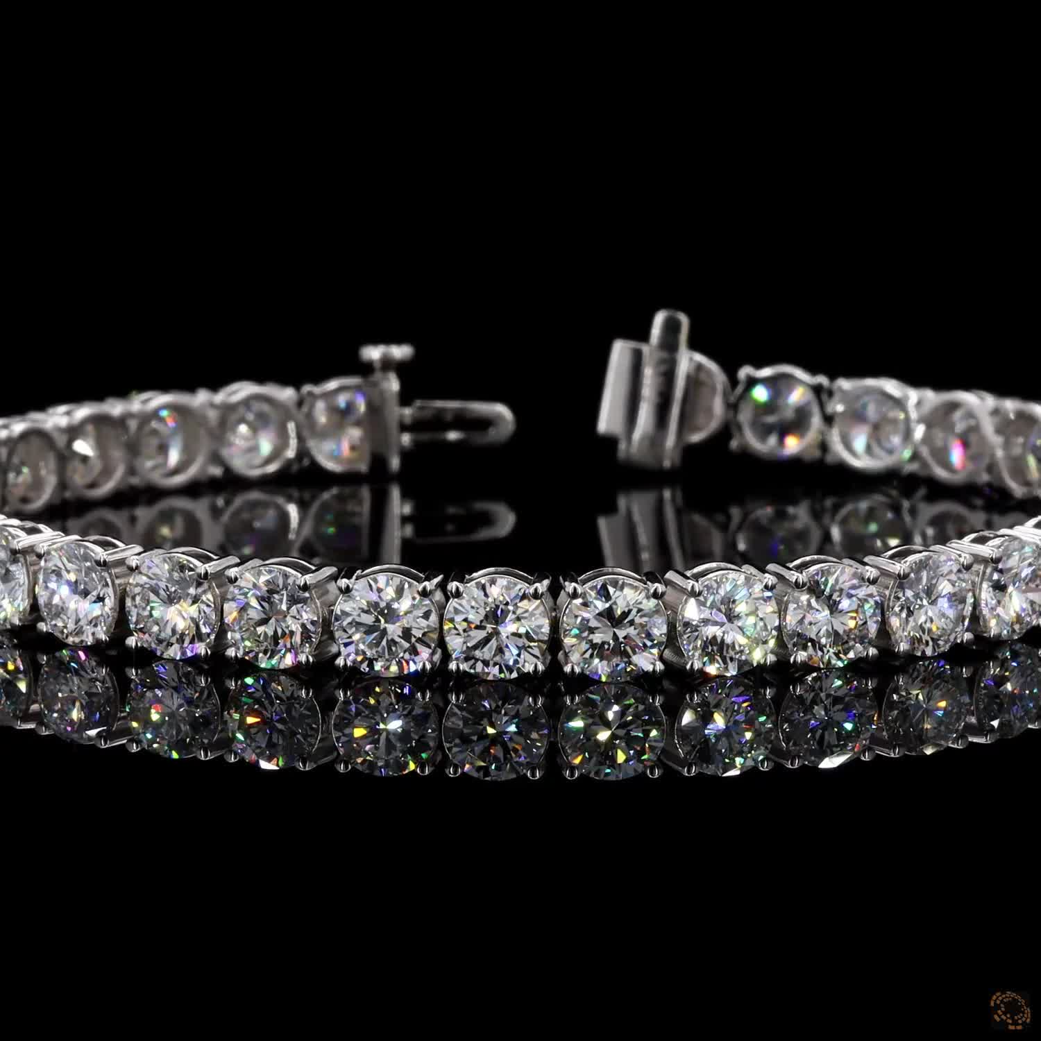 16.98 Ct 14K White Gold Round Moissanite Tennis Bracelet with Double Latch Box Clasp