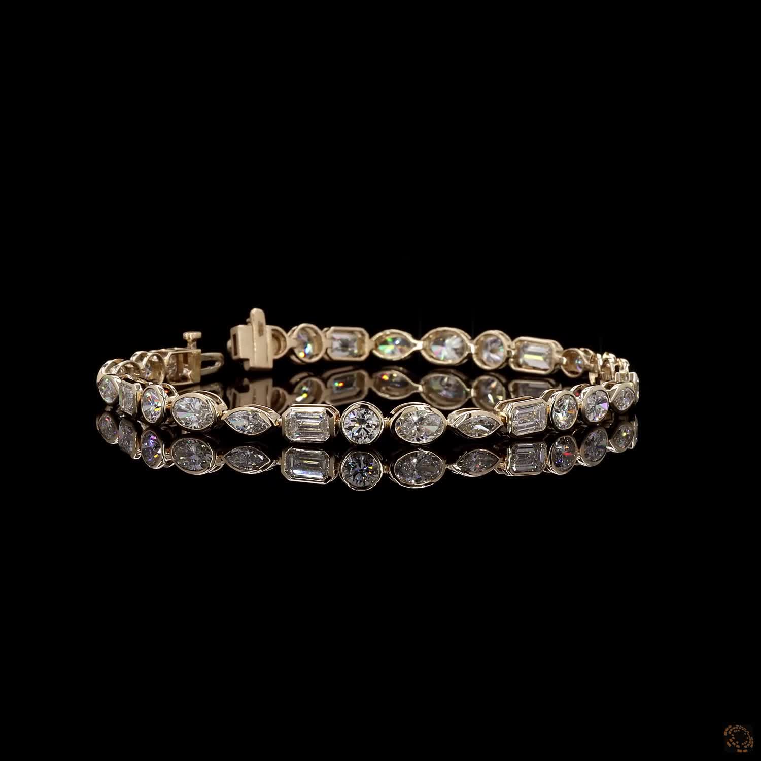 9.37 Cts 14K Yellow GOLD MIX Shape Bezel Set Bracelet