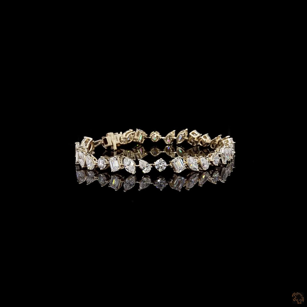7.02 Ct Multi-Shape  Mixed Cut Fancy Bracelet in 14K Yellow Gold | Fancy Multi-Cut Cluster Eternity Line Bracelet