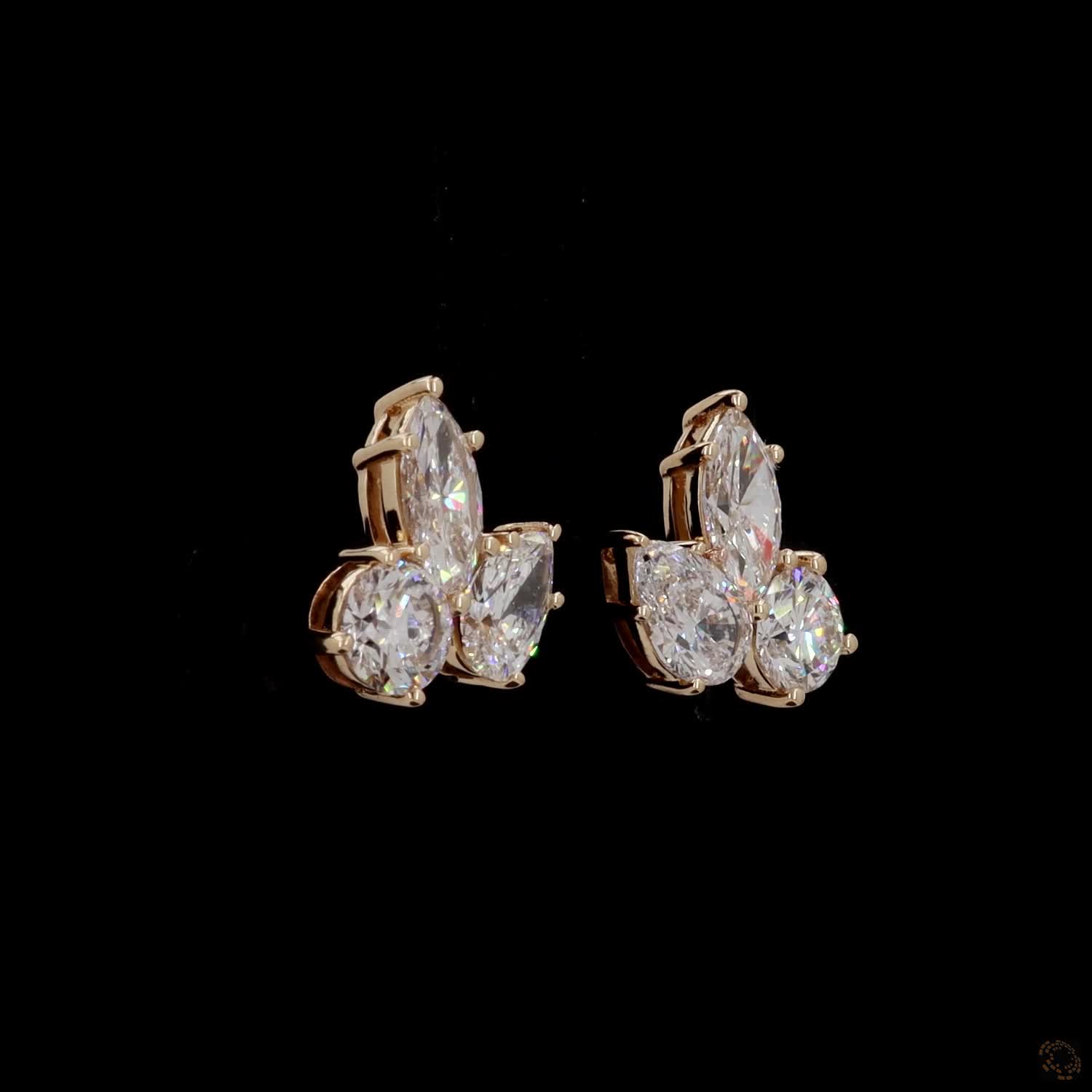 2.99 Ct Multi-Shape Cluster Stud Earrings in 14K Yellow Gold | Marquise, Pear & Round Mix Statement Earrings