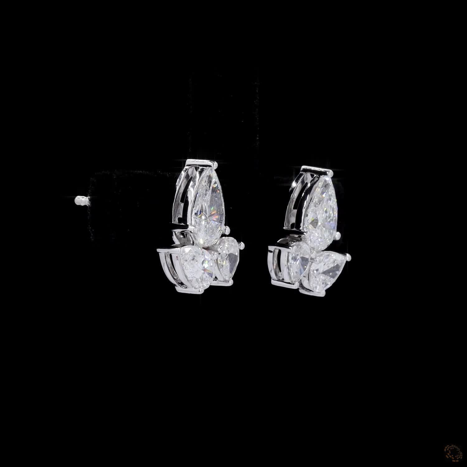 1.82 Ct Pear Cut Diamond Cluster Lotus Fashion Earrings in White Gold