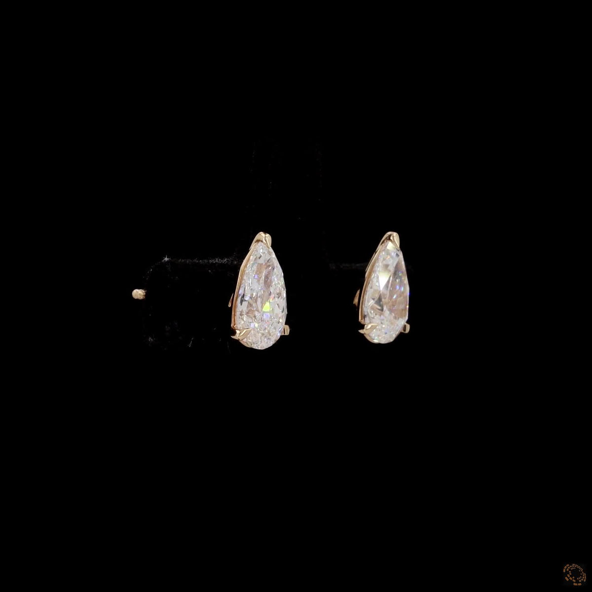 2.01 Ct Three-Prong Pear Cut Diamond Stud Earrings in Yellow Gold