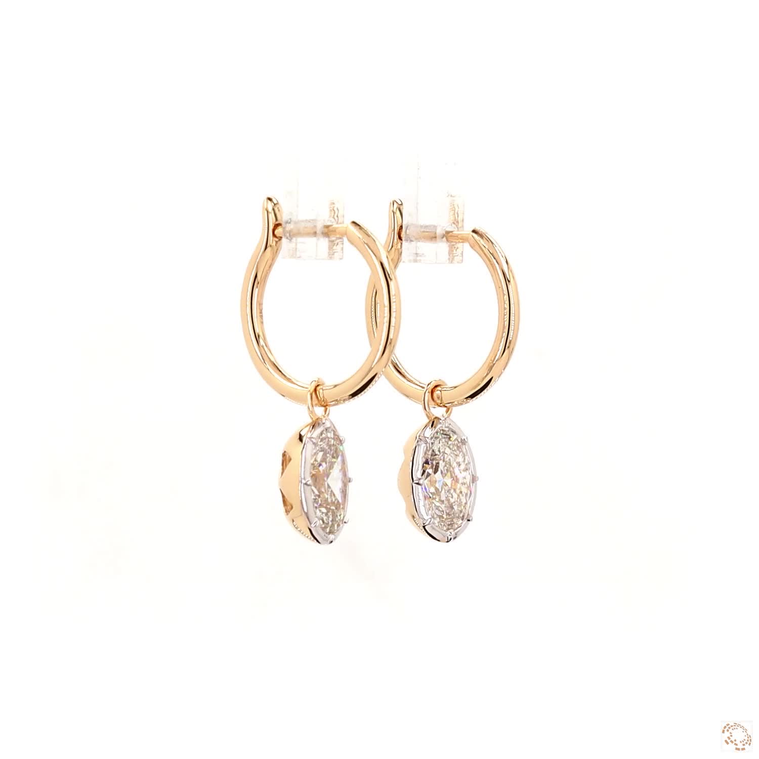 4.11 Ct Elegant two-tone modern luxury combining warm yellow gold hoops with a bright white gold setting designed to seamless accent and enhance the diamond's brilliance