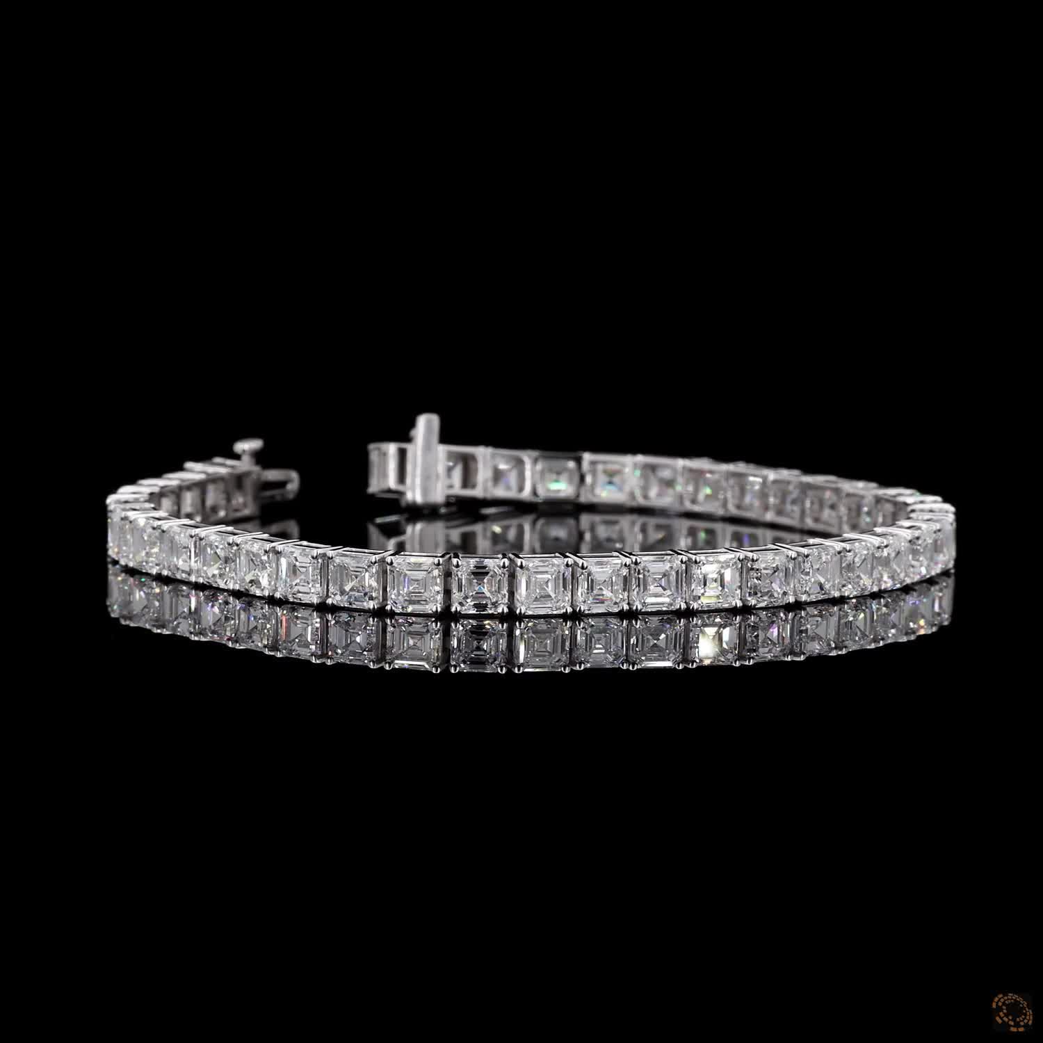 16.46 Ct Asscher Cut Diamon Fancy Bracelet in 14K White Gold – Channel-Style Basket Setting