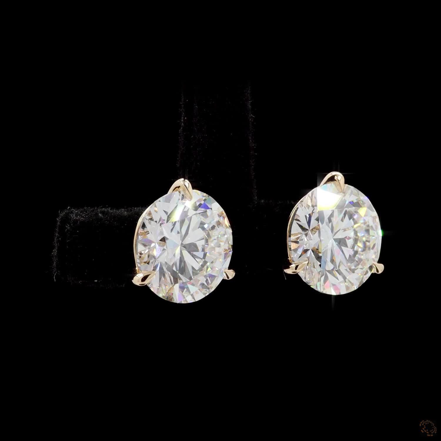8.03 Ct Round Diamond Solitaire Stud Earrings, High-Polish 14K Yellow Gold 3-Prong Martini Studs for Women
