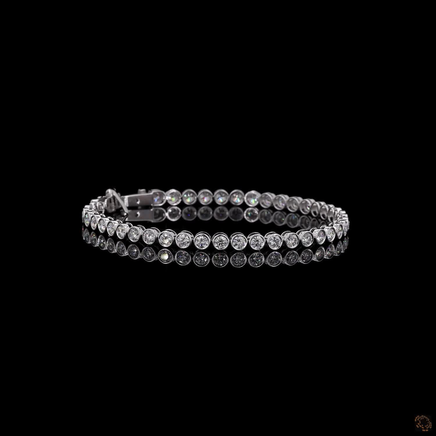 4.56 Ct Round Brilliant Cut Diamond Bezel Set Tennis Bracelet in 14K White Gold – Modern Full Bezel