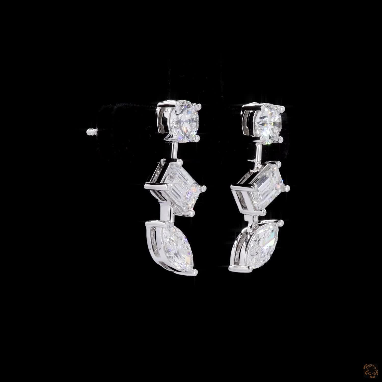 3.26 Ct Three Stone Dangle Drop Earrings