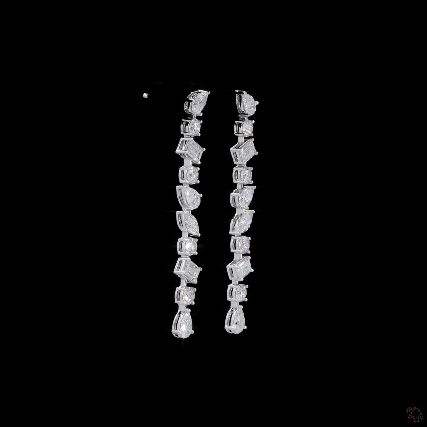 4.49 Ct White Gold Multi-Cut Mixed Shape Diamond Linear Drop Earrings