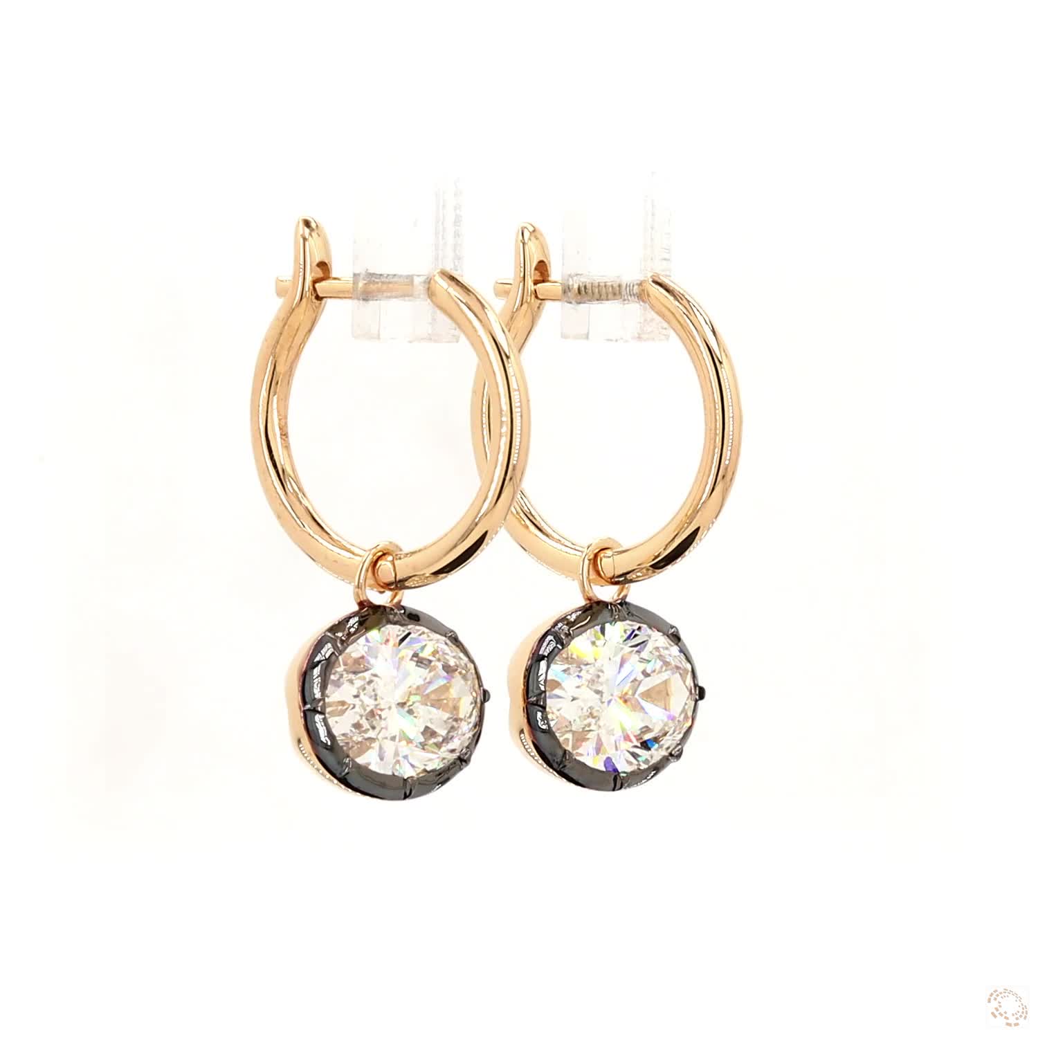 5.02 Ct East-West Oval Cut Diamond Bezel Huggie Charm Earrings in Two-Tone Gold