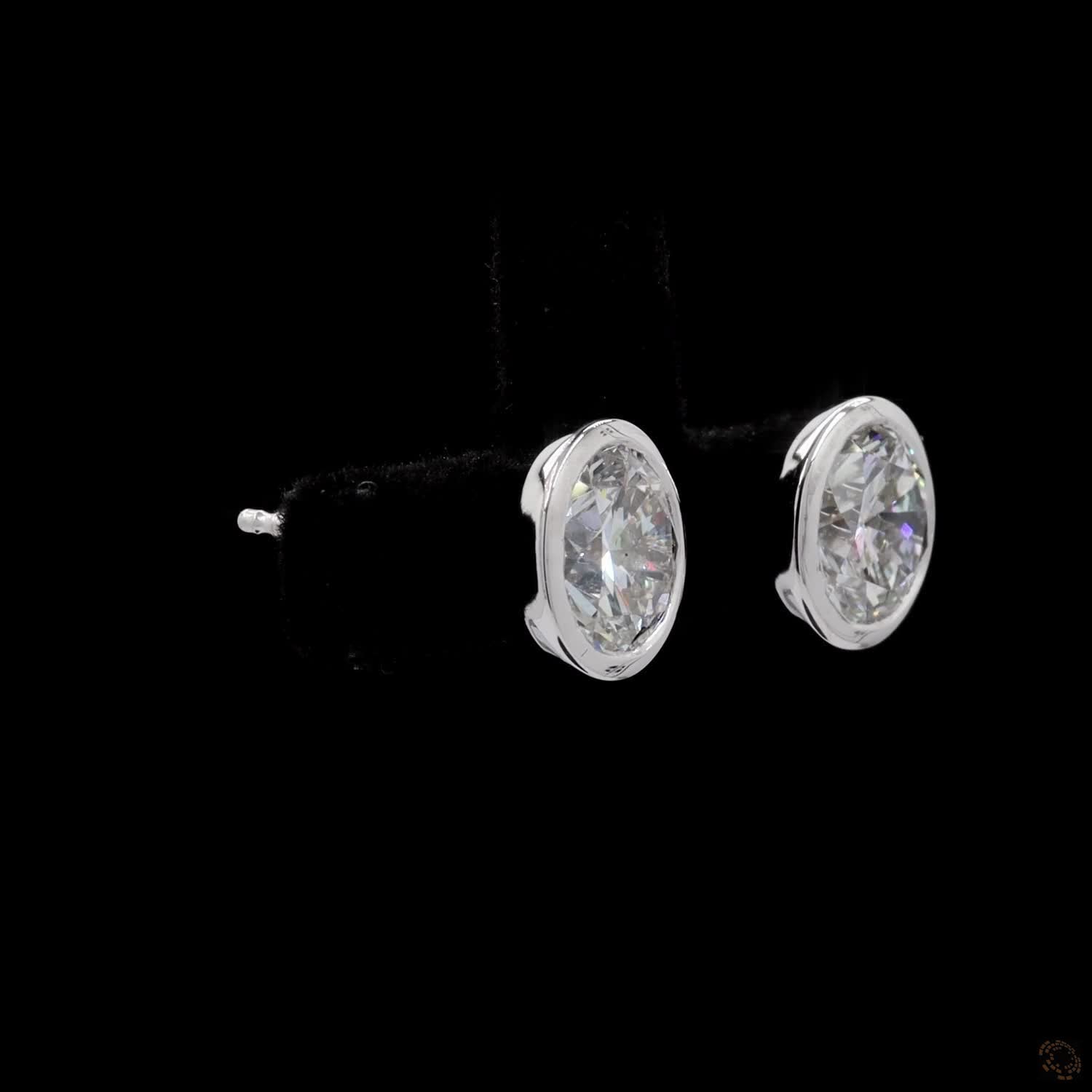 4.06 Ct Classic Round Cut Diamond Bezel Solitaire Stud Earrings in 14K White Gold | Full Bezel Set Studs