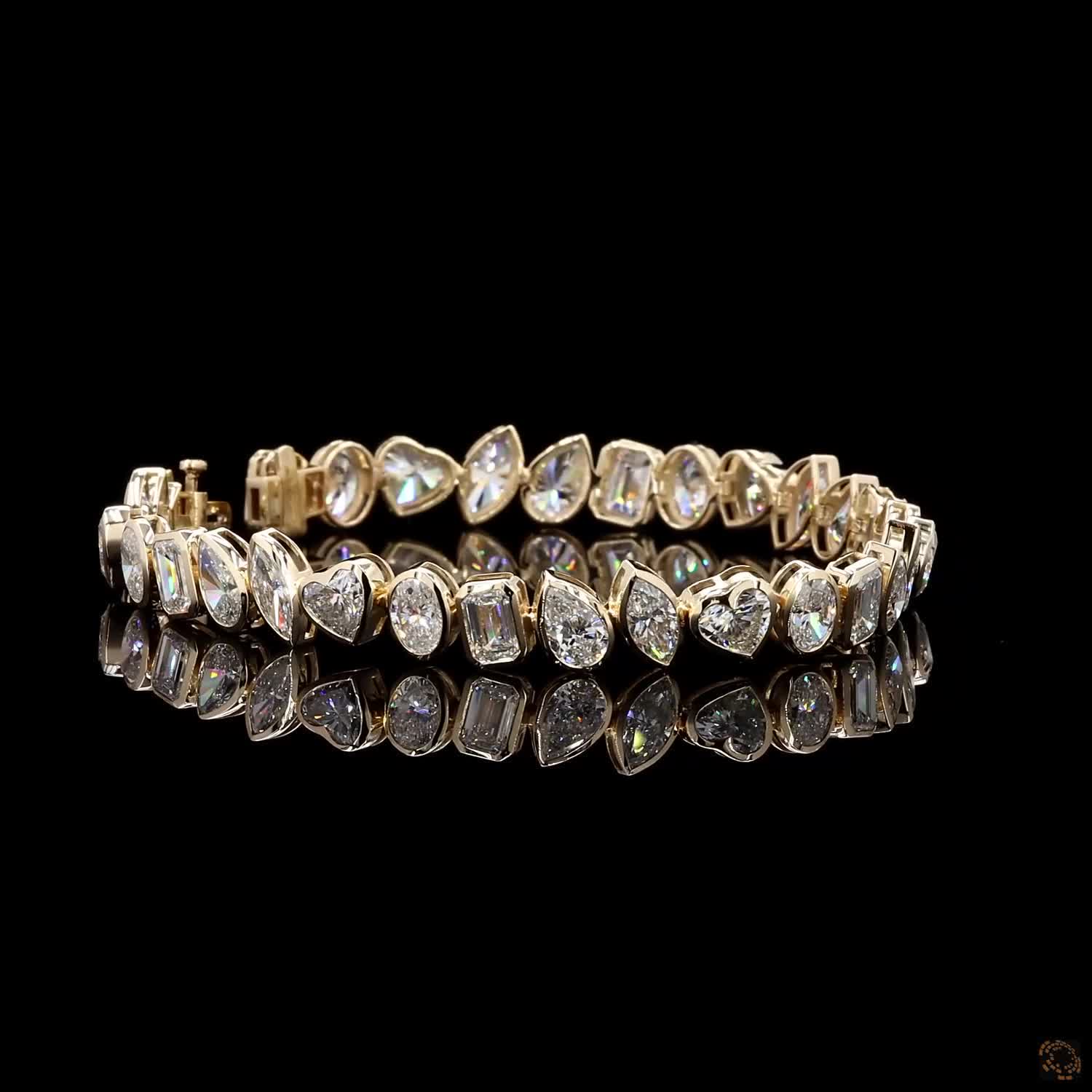 16.49 Ct Multi-Shape Bezel Set Moissanite Confetti Fancy Bracelet in 14K Yellow Gold | Mixed Cut Fancy Diamond Alternative Line Bracelet