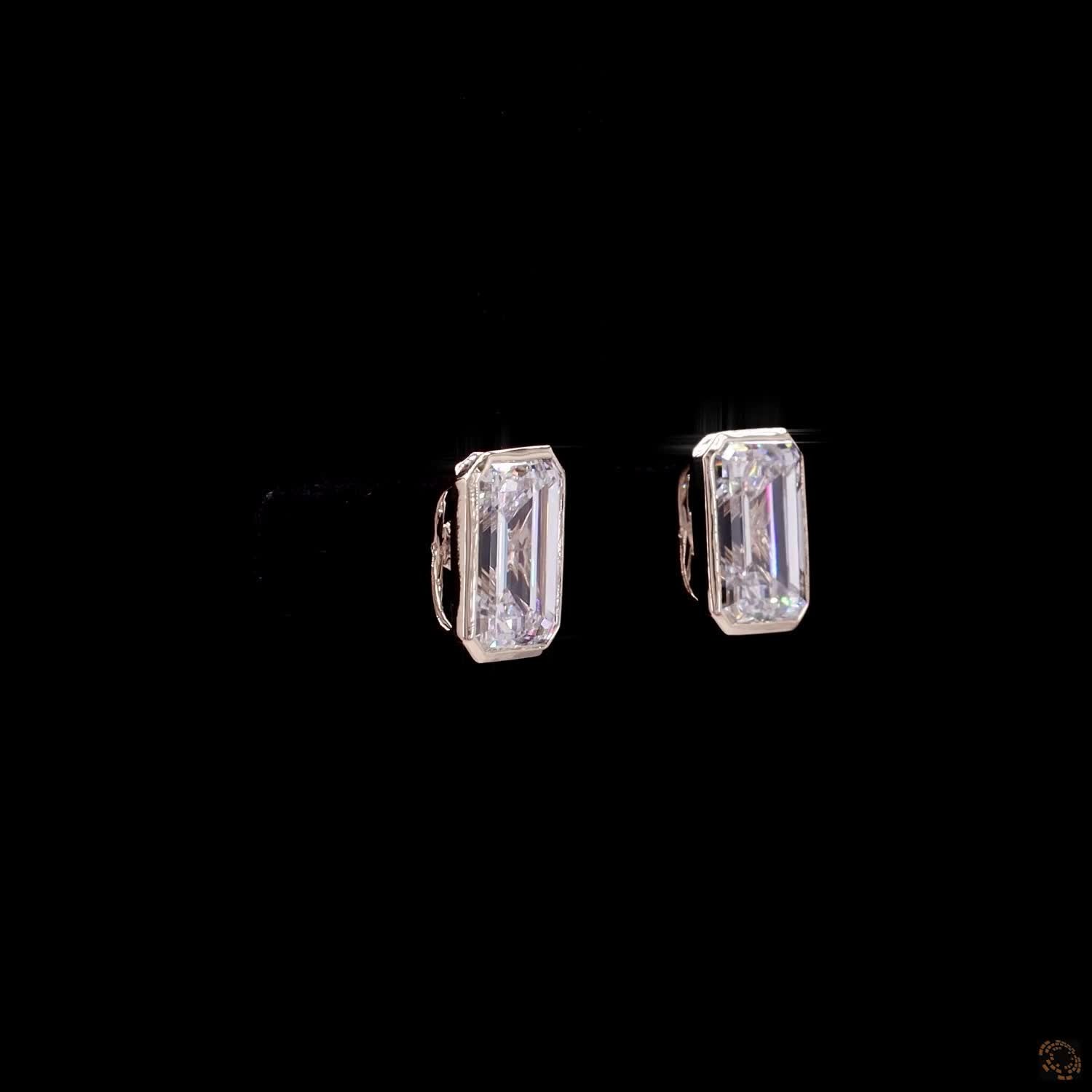 4.09 Ct 14K Yellow GOLD Emerald Shape Studs Earring