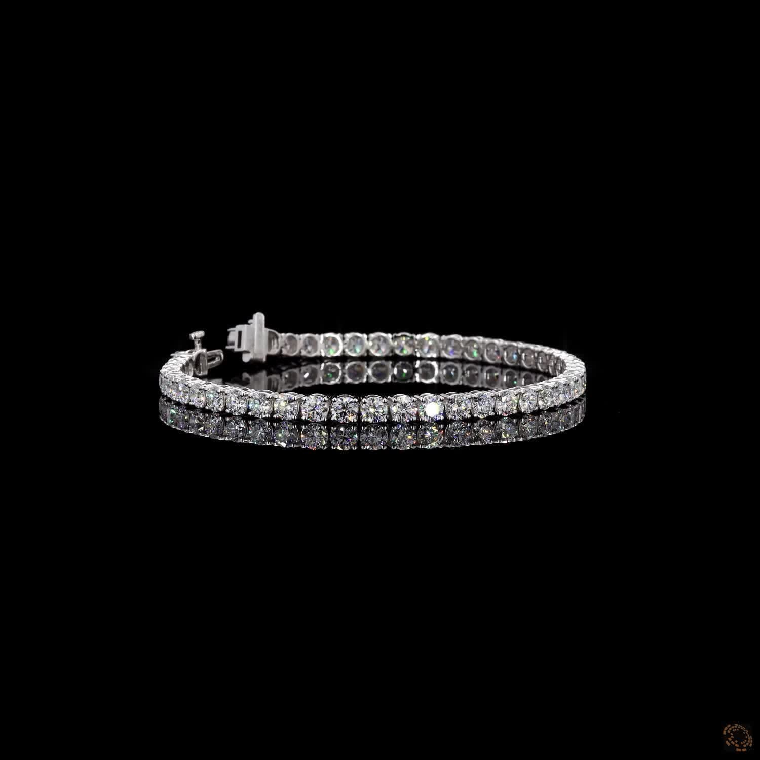 8.19 Ct 14K White Gold Round Moissanite Tennis Bracelet with Double Latch Box Clasp