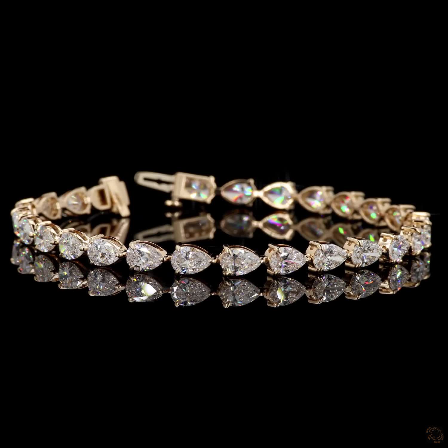8.84 Ct Horizontal Pear-Shaped Diamond Line Bracelet in Yellow Gold