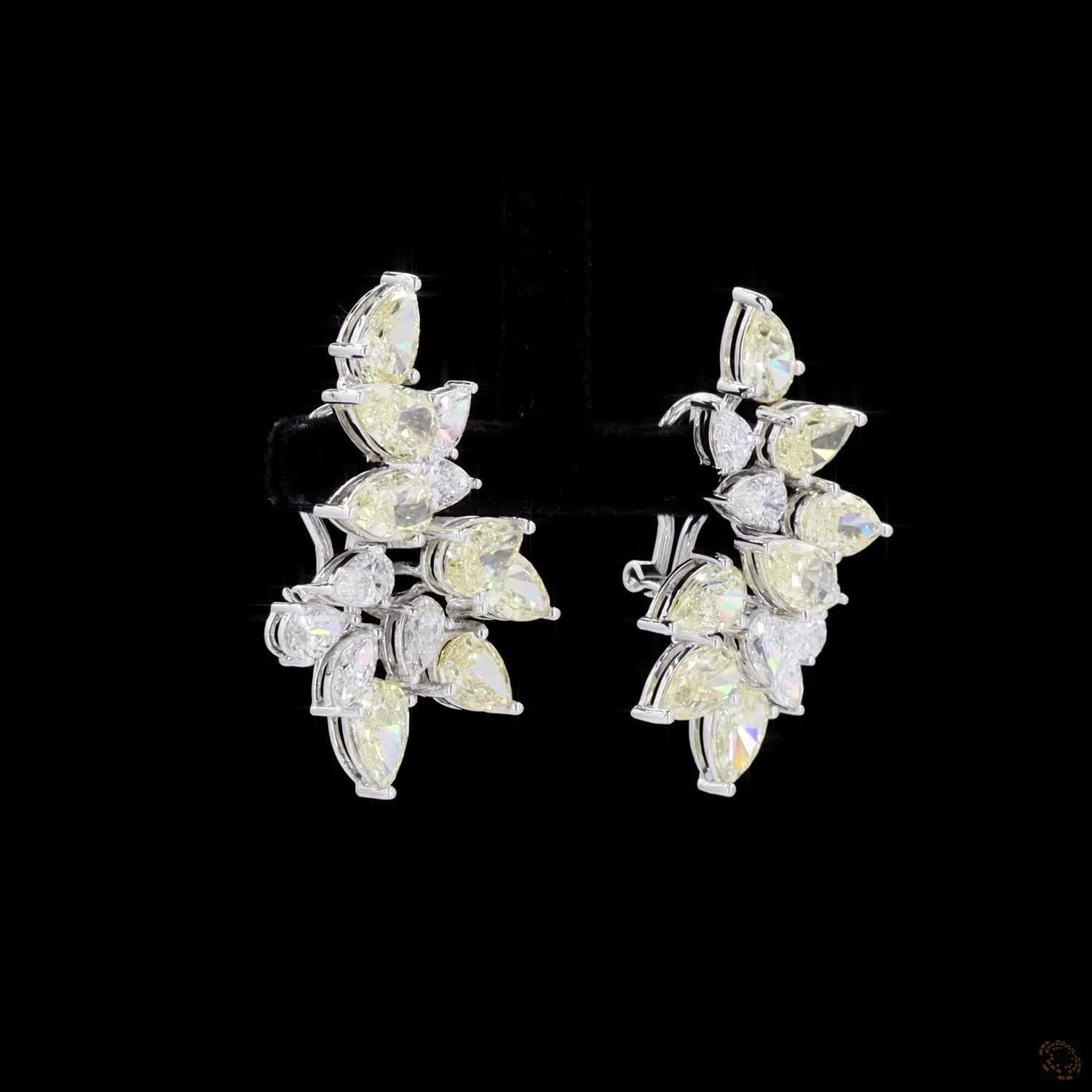 13.11 Ct Pear Cut Fancy Yellow Diamond Leaf Climber Earrings in White Gold