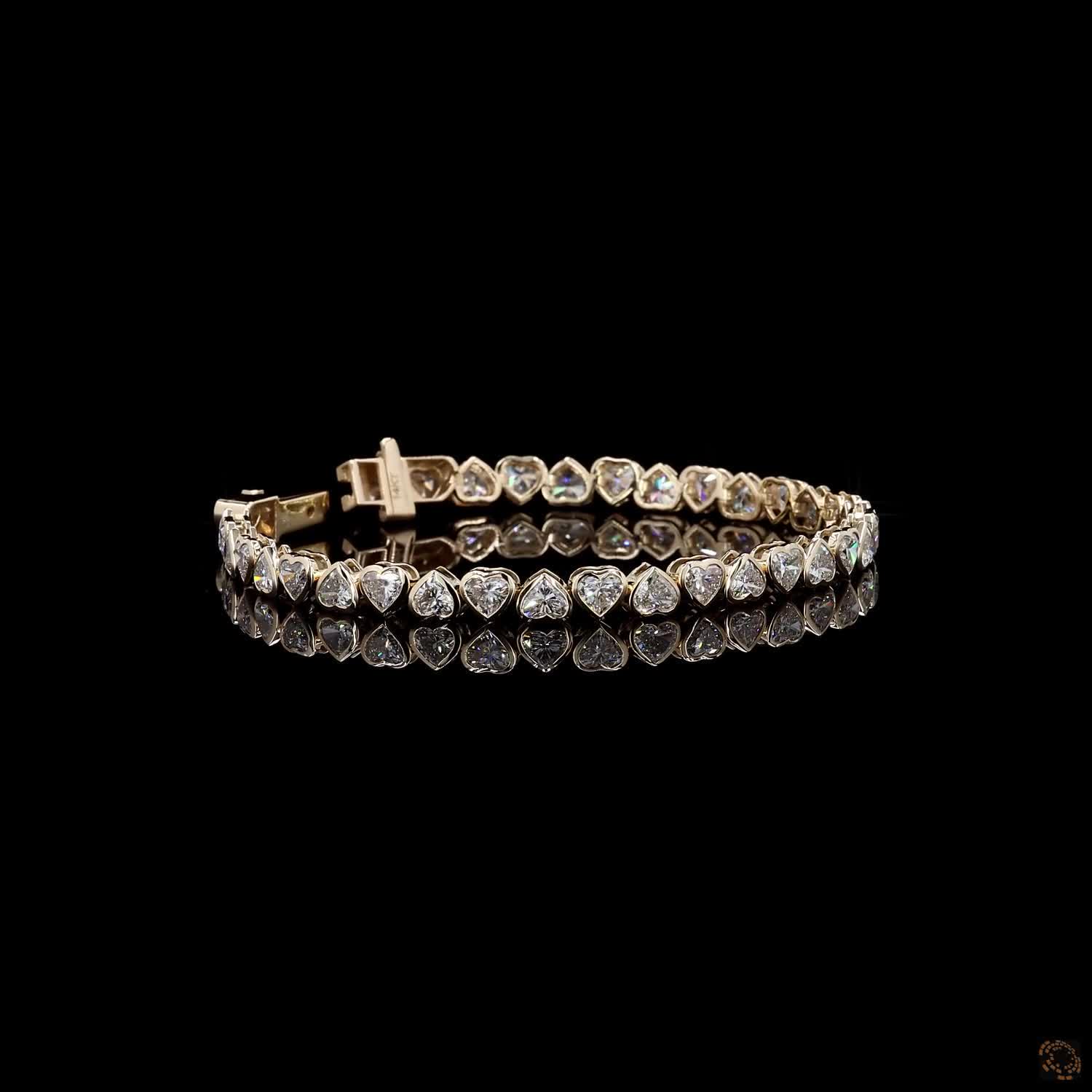 9.07 Ct 14K Yellow Gold Heart Cut Bezel Fancy  Bracelet with Double Safety Latch