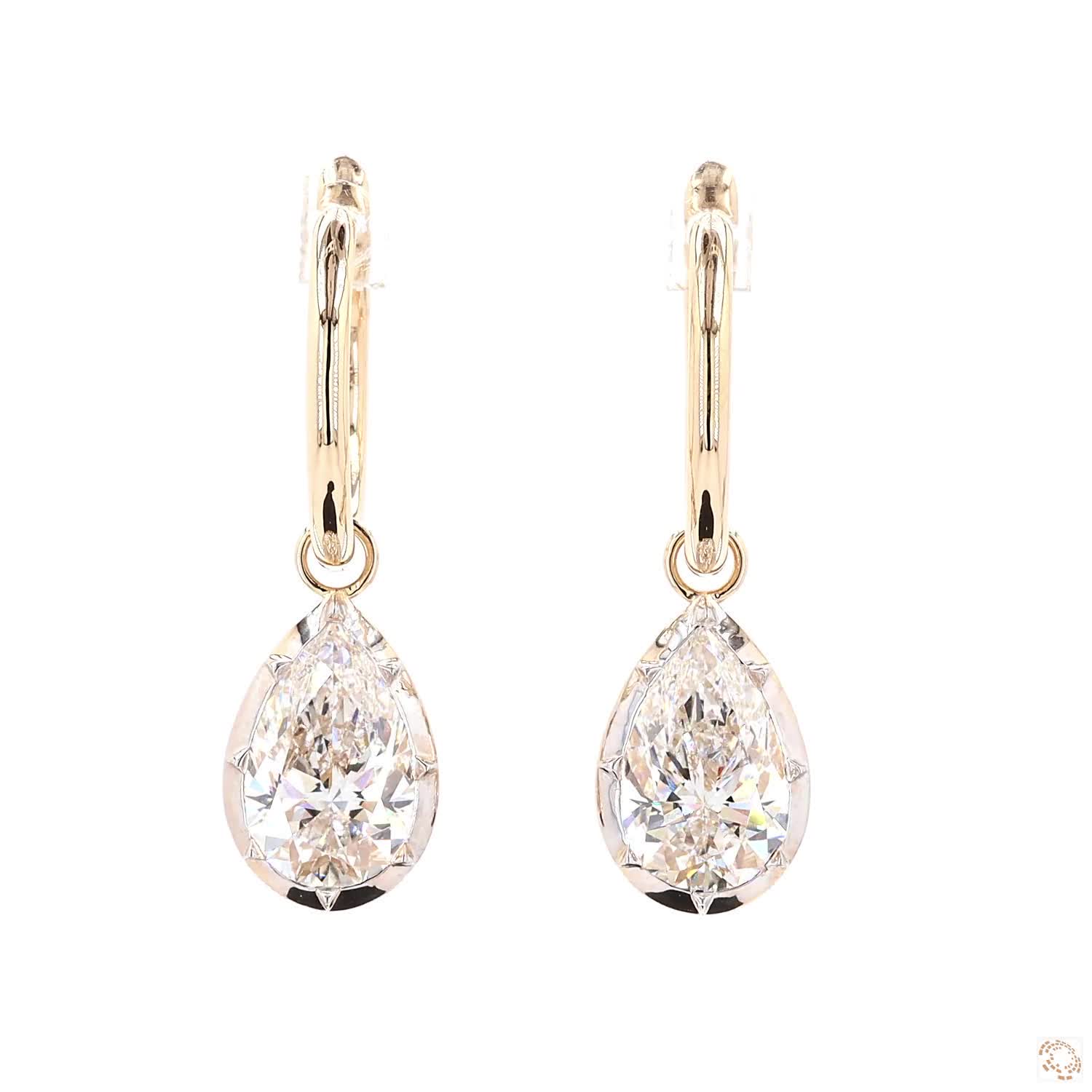 4.11 Ct Pear Cut Diamond Dangle Huggie Hoop Earrings, 14K Gold Teardrop Drop Earrings