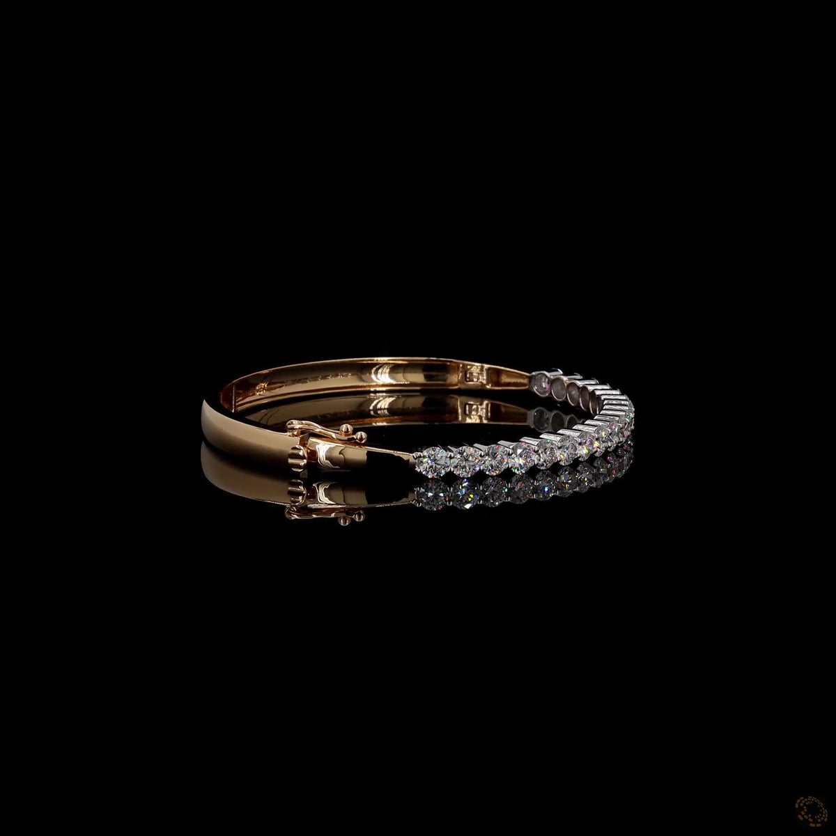 4.77 Ct Half-Eternity Diamond Bangle / Two-Tone Diamond Hinged Bangle
