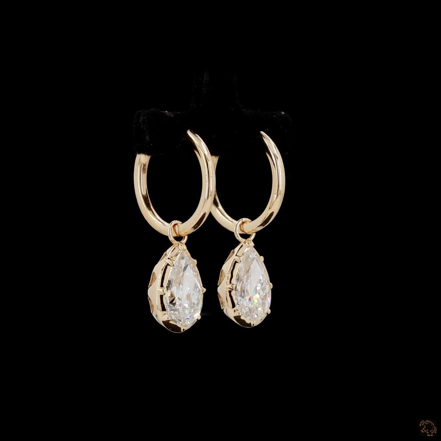 4.15 Bezel-Set Pear Diamond Huggie Hoop Drop Earrings in Yellow Gold