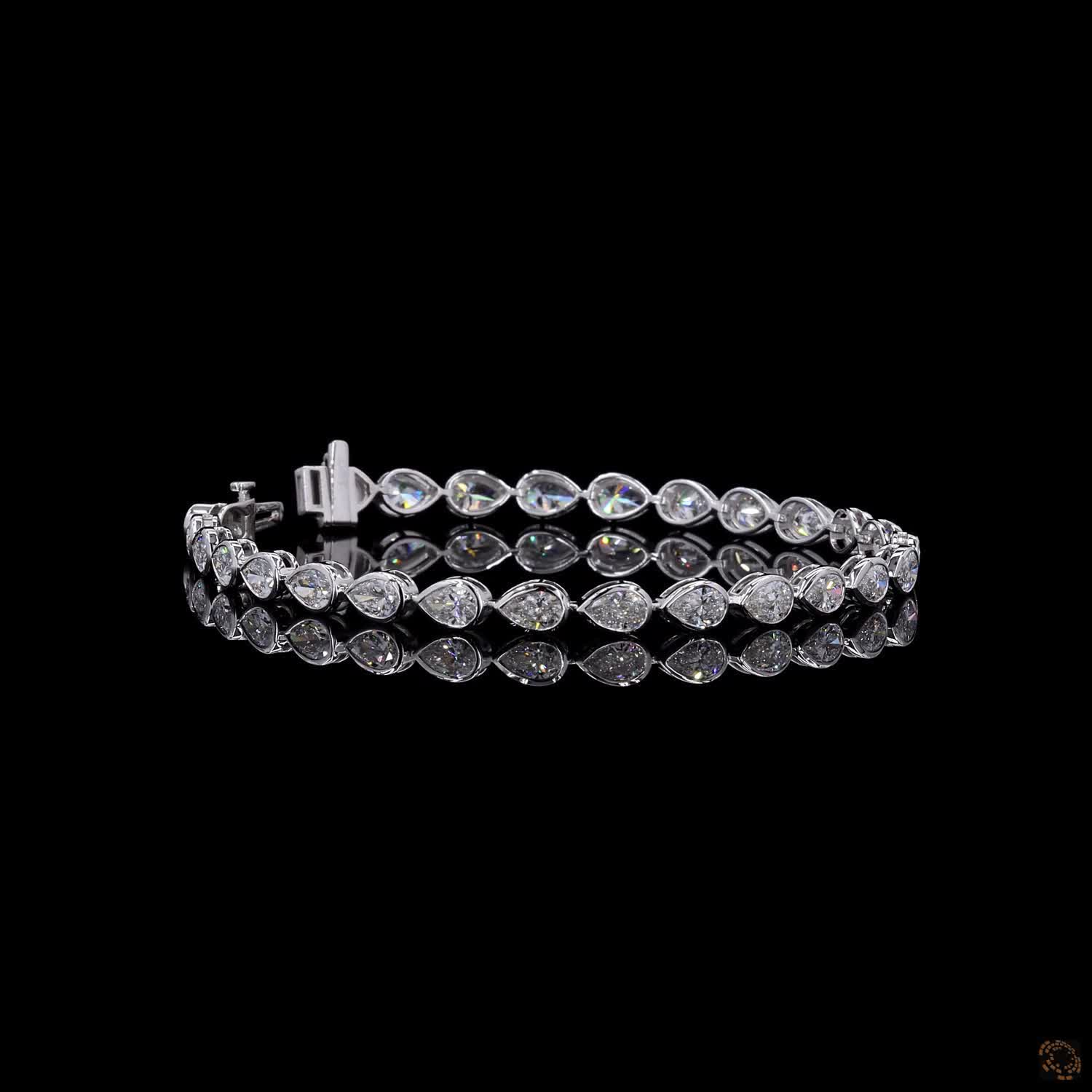 6.35 Ct Bezel-Set Pear Cut Diamond Tennis Bracelet in 14K White Gold