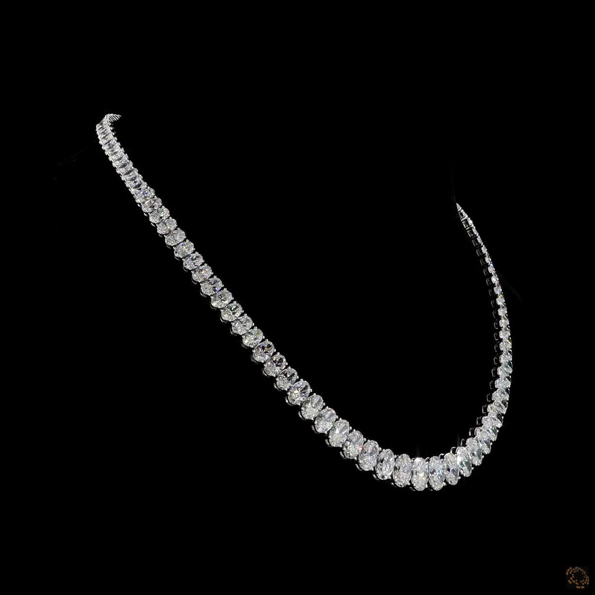 33.89 Ct Oval Cut Graduated Diamond Tennis Necklace in 14K White Gold