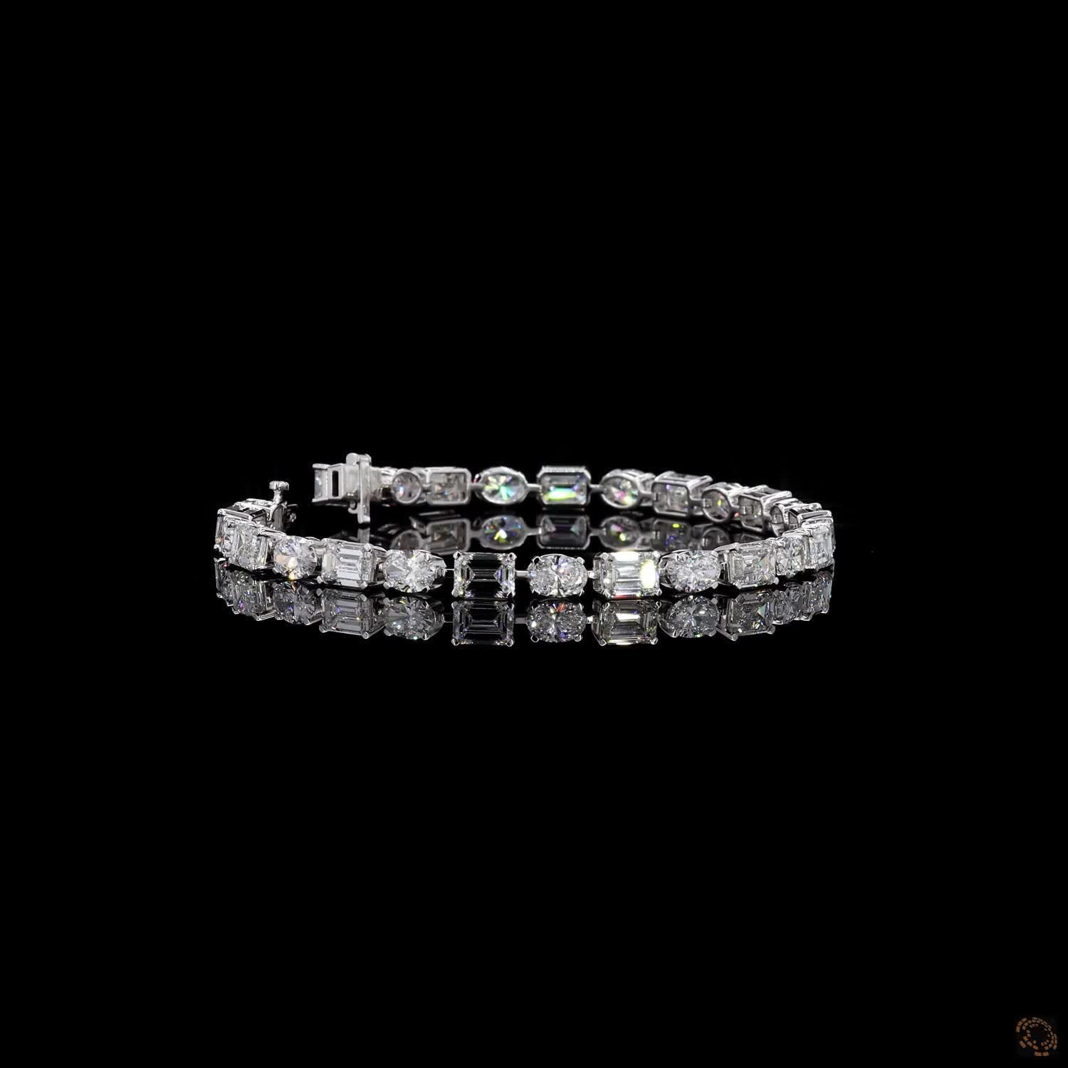 14.50 Ct White Gold Emerald & Oval Cut Moissanite Fancy Bracelet, Alternating East-West Fancy Cut Eternity Bracelet, Icy Fine Jewelry Gift for Her