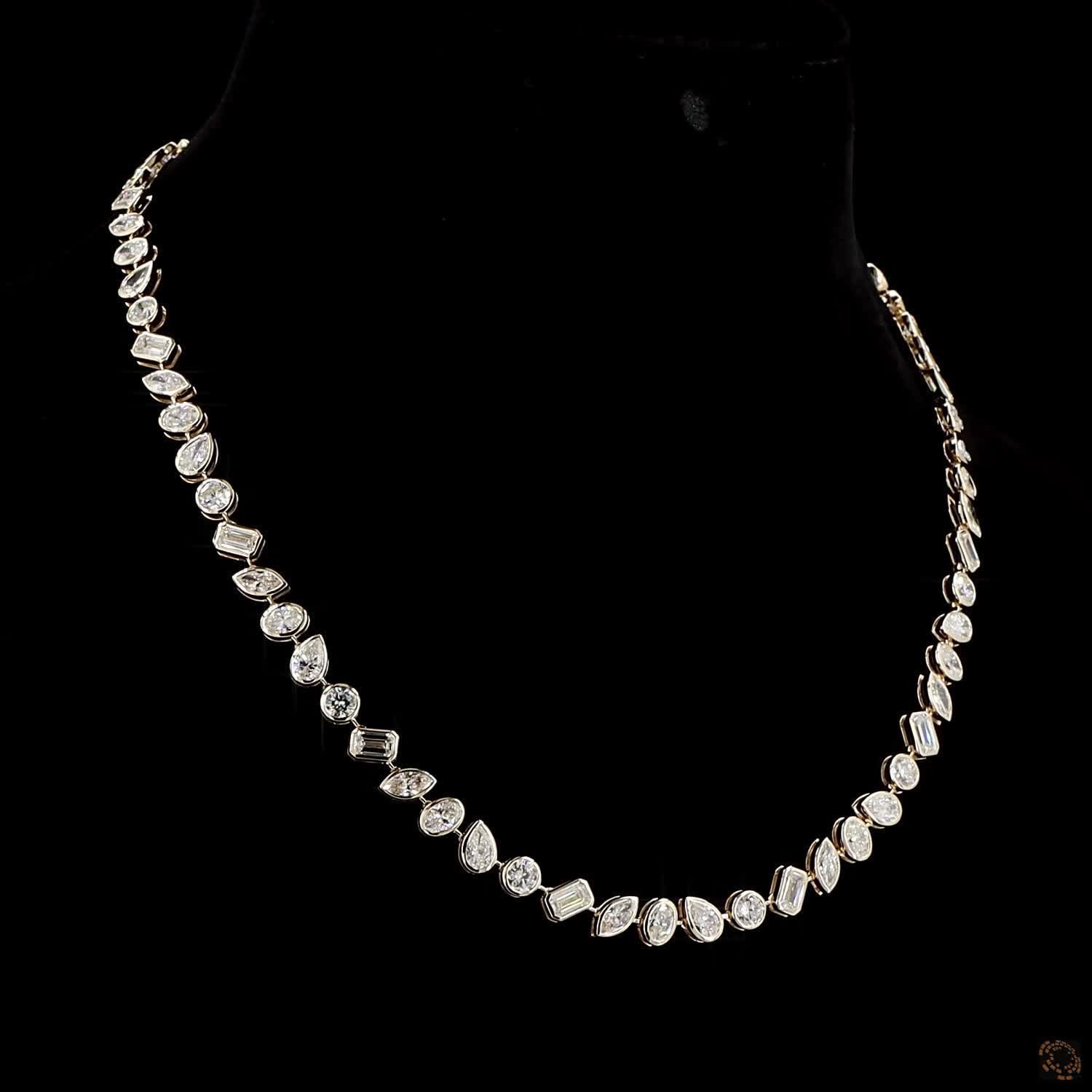 16.99 Ct Mixed Shape Diamond Bezel Set Full Eternity Riviera Necklace