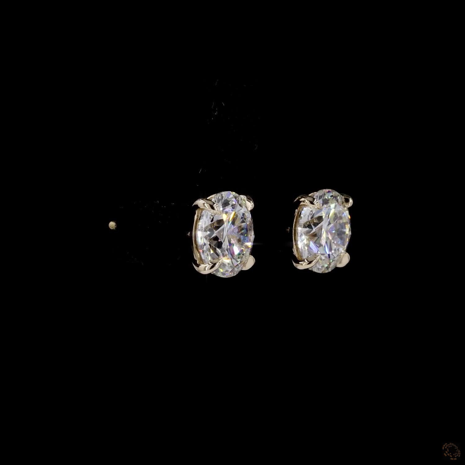 5.02 Ct Solid 14K Yellow Gold Round Brilliant Cut Diamond Stud Earrings – Classic 4-Prong Double-Claw Solitaire Studs